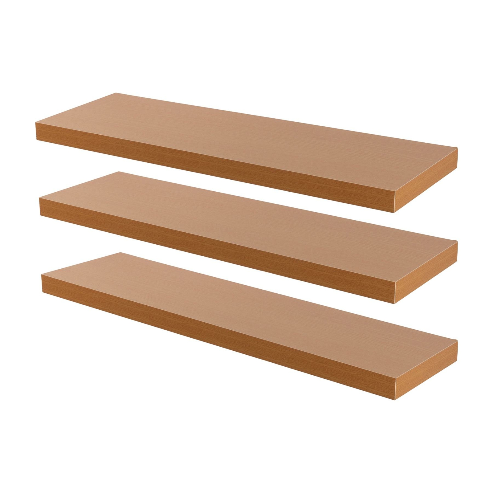 Floating Wall Shelf Wooden Shelves Wall Storage 80cm - Natural Beech - Pack of 3