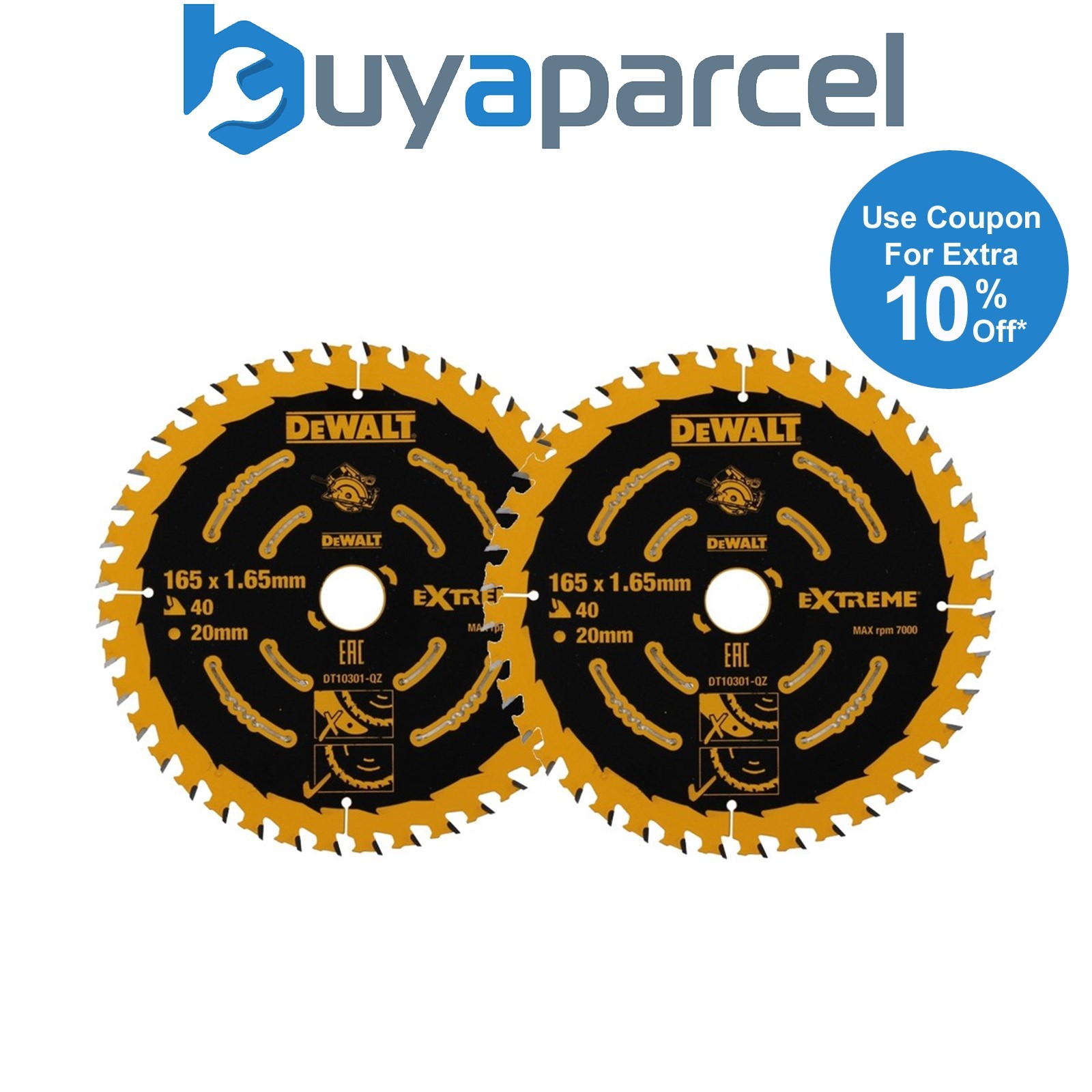 2x Dewalt DT10301 Circular Saw Blade 165 x 20mm x40 Tooth Extreme Framing DWE550