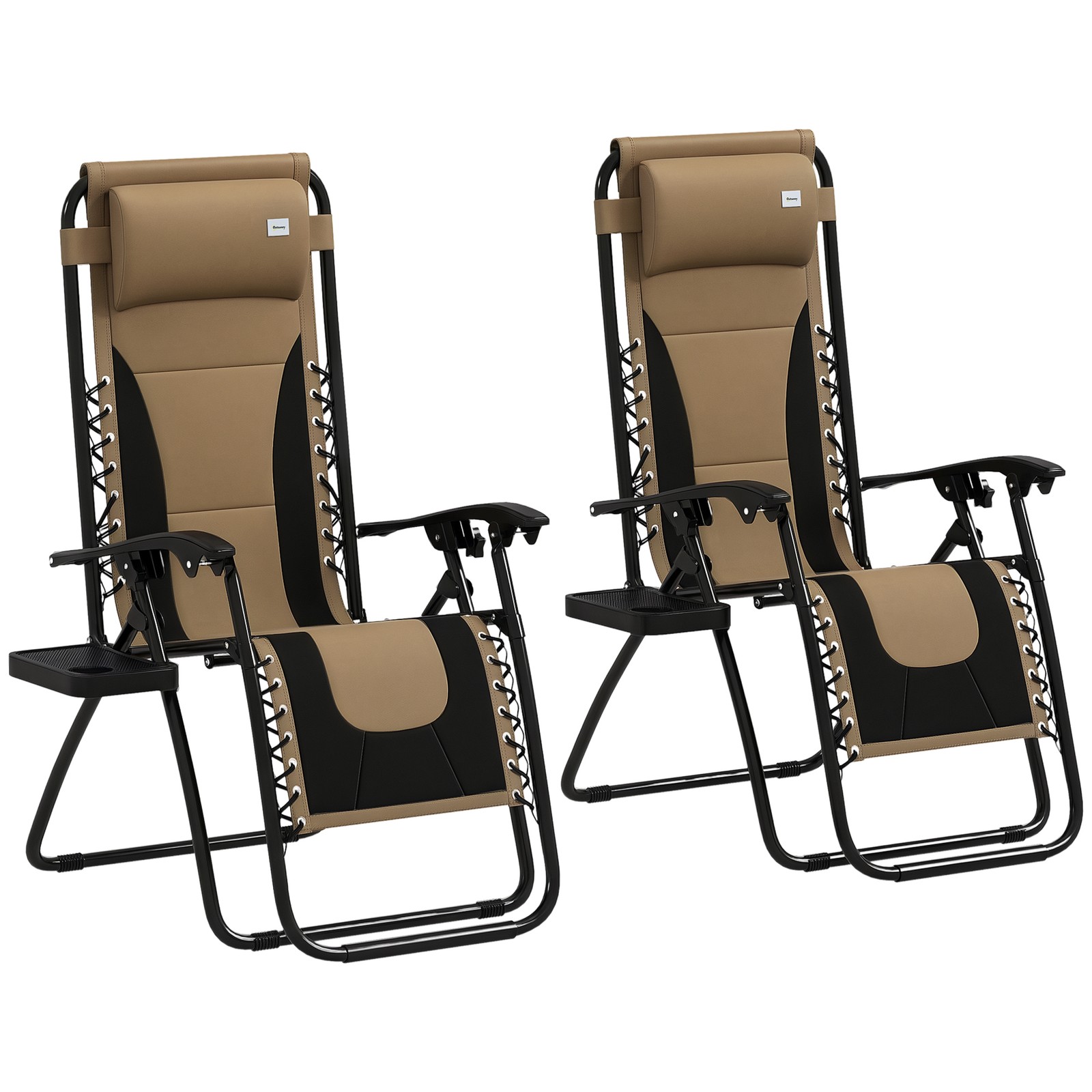 Outsunny 2 Pcs Zero Gravity Lounger Folding Recliner Chair w/ Cup Holder
