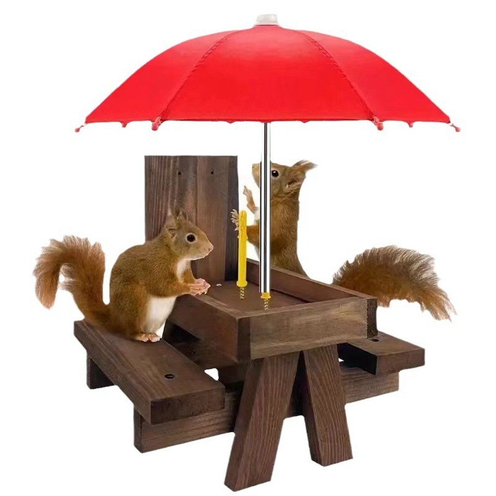3X(Wooden Squirrel Feeder Bird Pet Dining Table Bench Hanging Feeding Table5082
