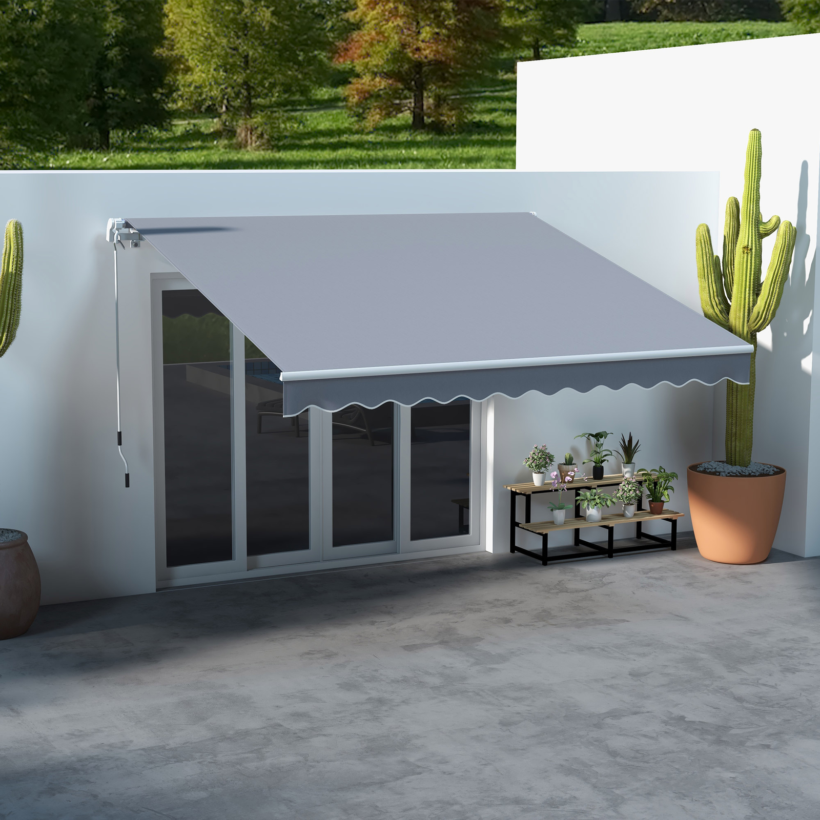 2.95 x 2.5m Manual Awning Canopy Sun Shade Shelter Retractable for Garden Grey