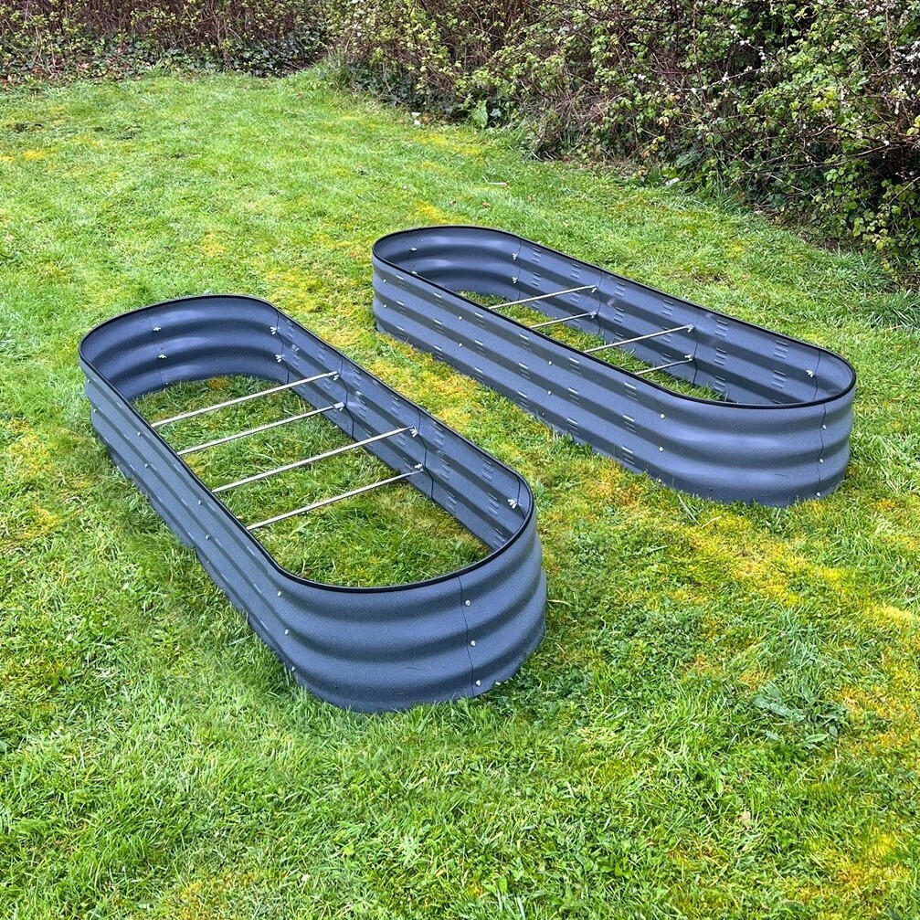2 x Metal Raised Bed Vegetable Herb Garden Planter Oval Grey (170 x 50 x 25cm)