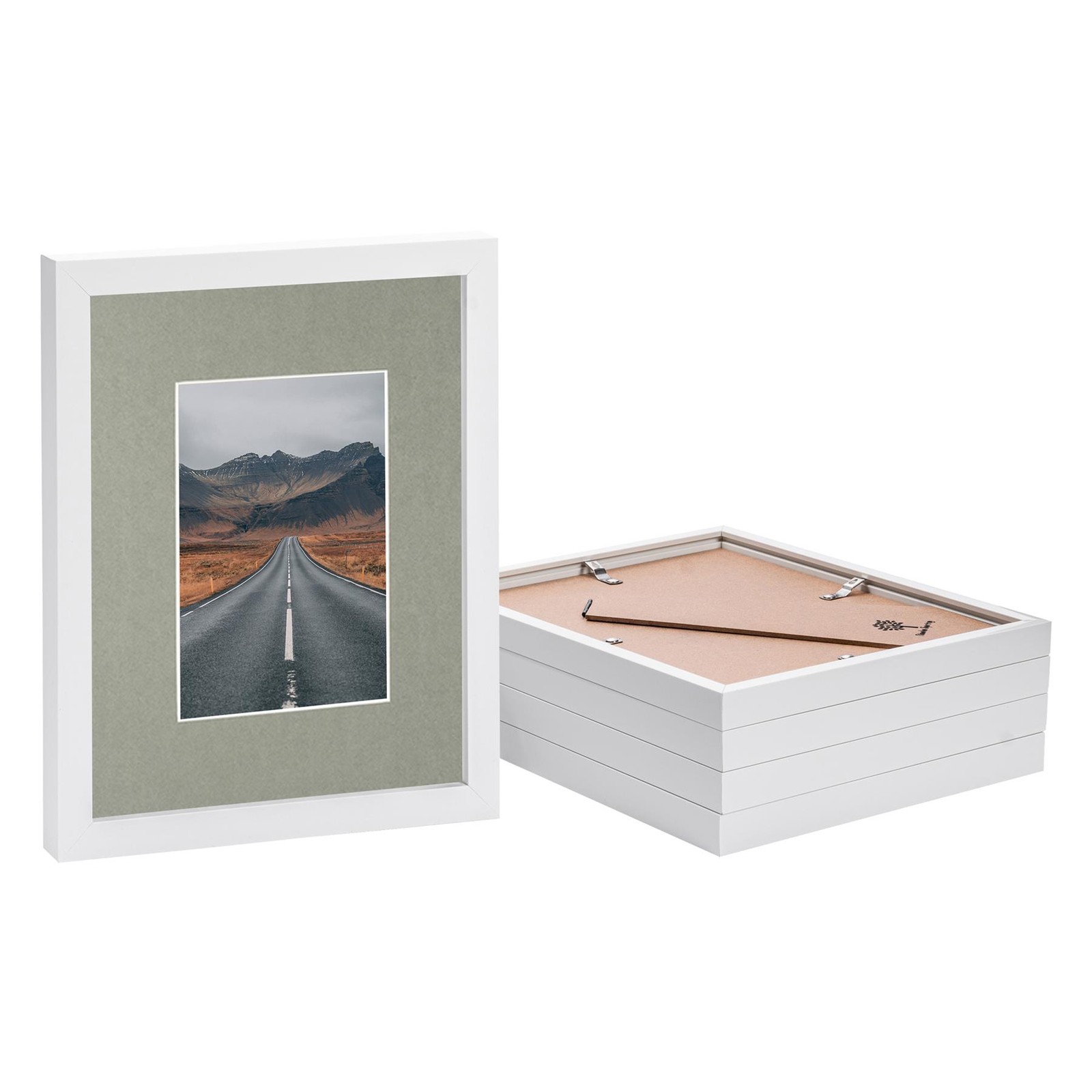 5x White 8" x 10" Photo Frames with Grey 4" x 6" Mount Picture Wall Décor