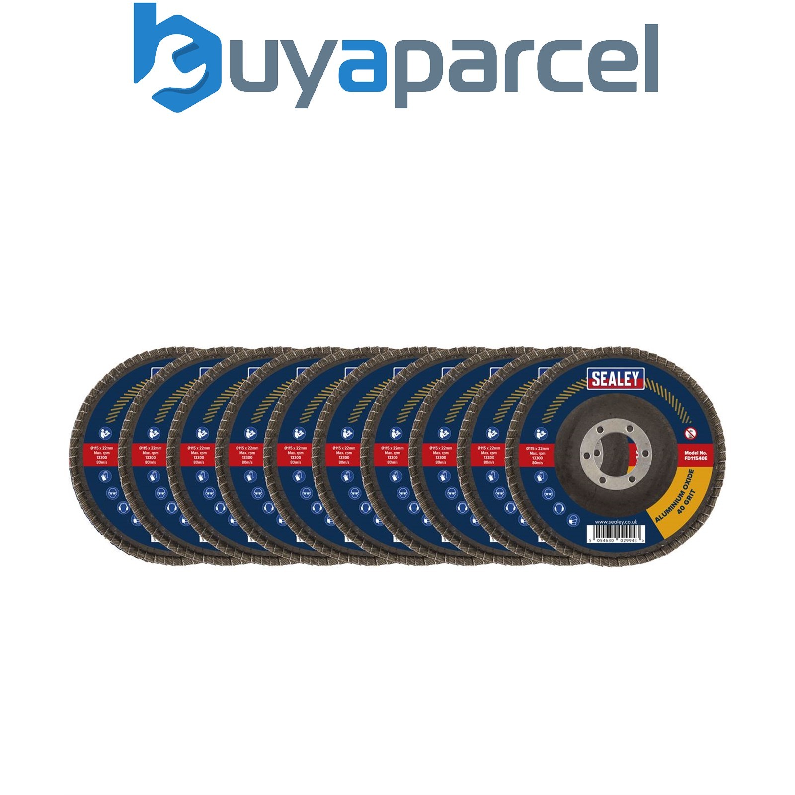 Sealey FD11540E10 115mm Aluminium Oxide Flap Discs 40Grit 22mm Bore - Pack of 10