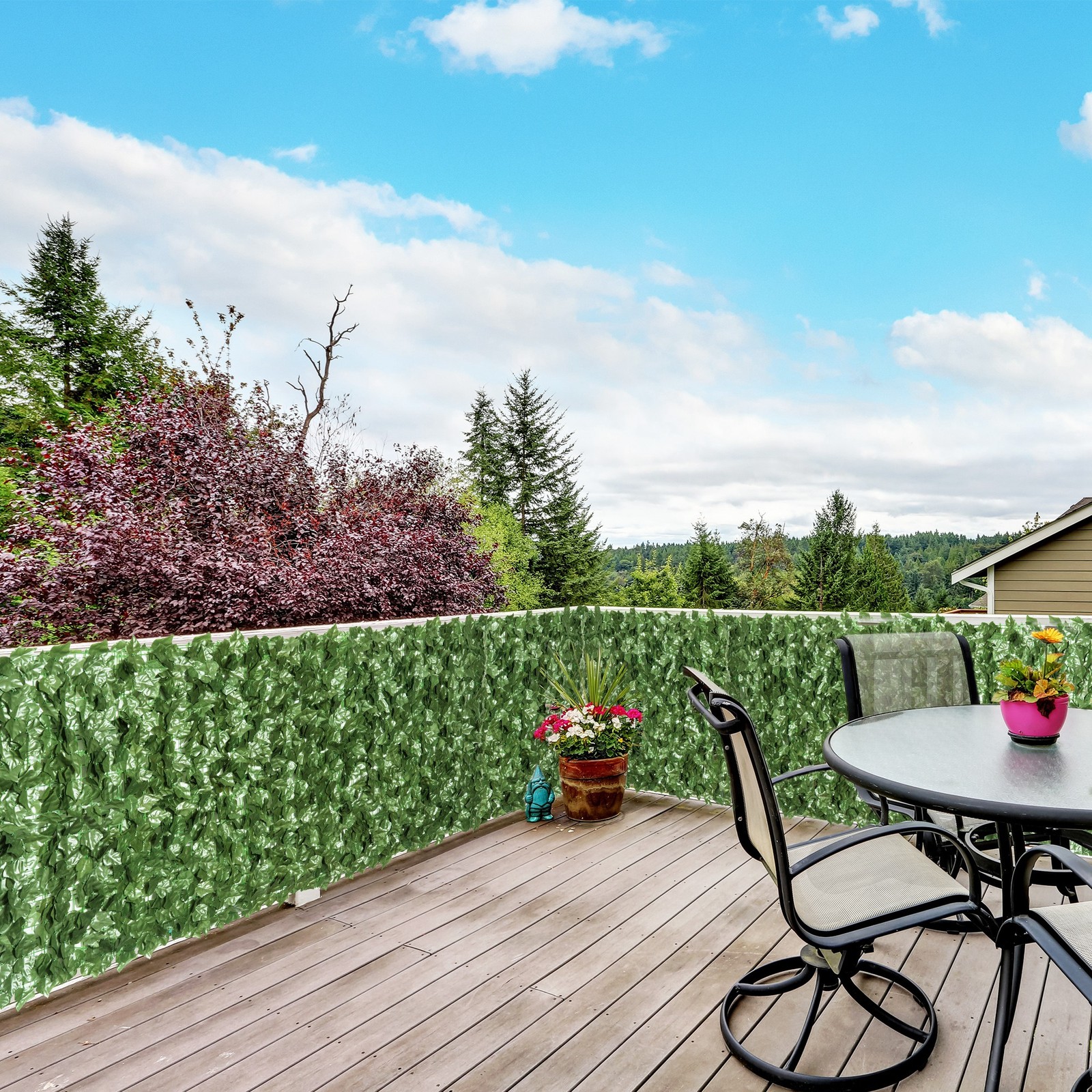 Set of 4 Artificial Leaf Hedge Screen Garden Fence Panel Dark Green 2.4x1 m