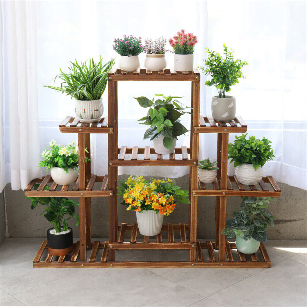 XXL Thicken Carbonized Plant Stand Corner Flower Pot Bonsai Display Shelf Frame