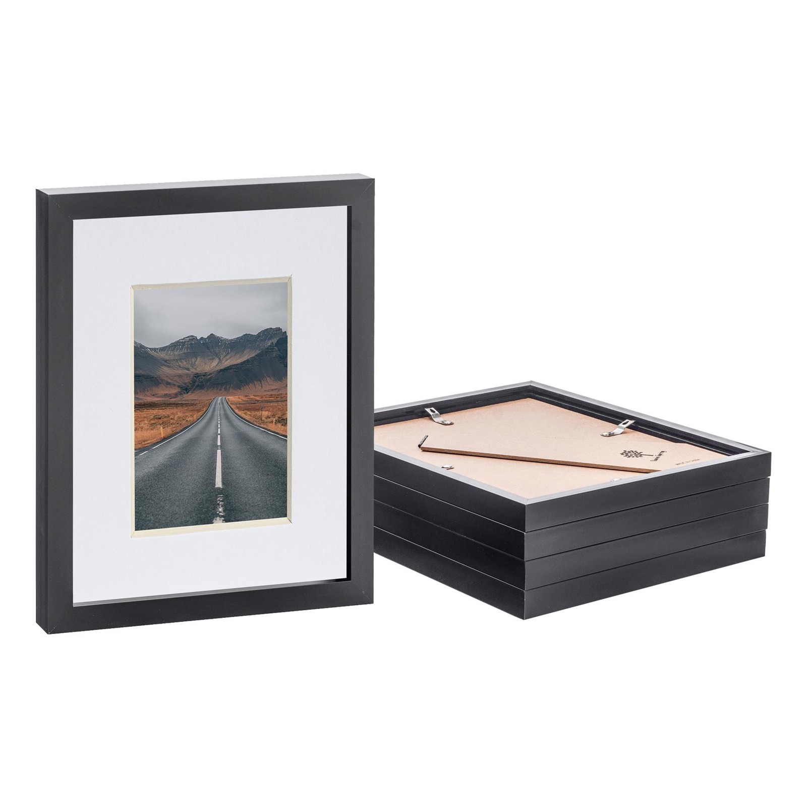 5x Black 8" x 10" Photo Frames with White 4" x 6" Mount Picture Décor