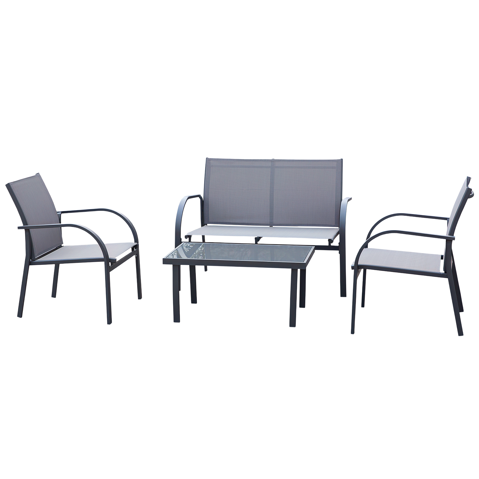 Outsunny 4pcs Patio Furniture Set Garden Sofa Glass Top Coffee Table Grey