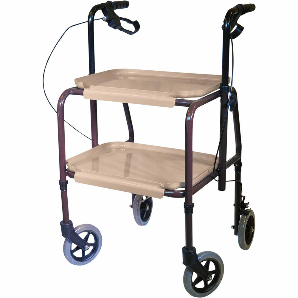 Height Adjustable Kitchen Trolley with Brakes - Clip on Trays - 840 1020mm