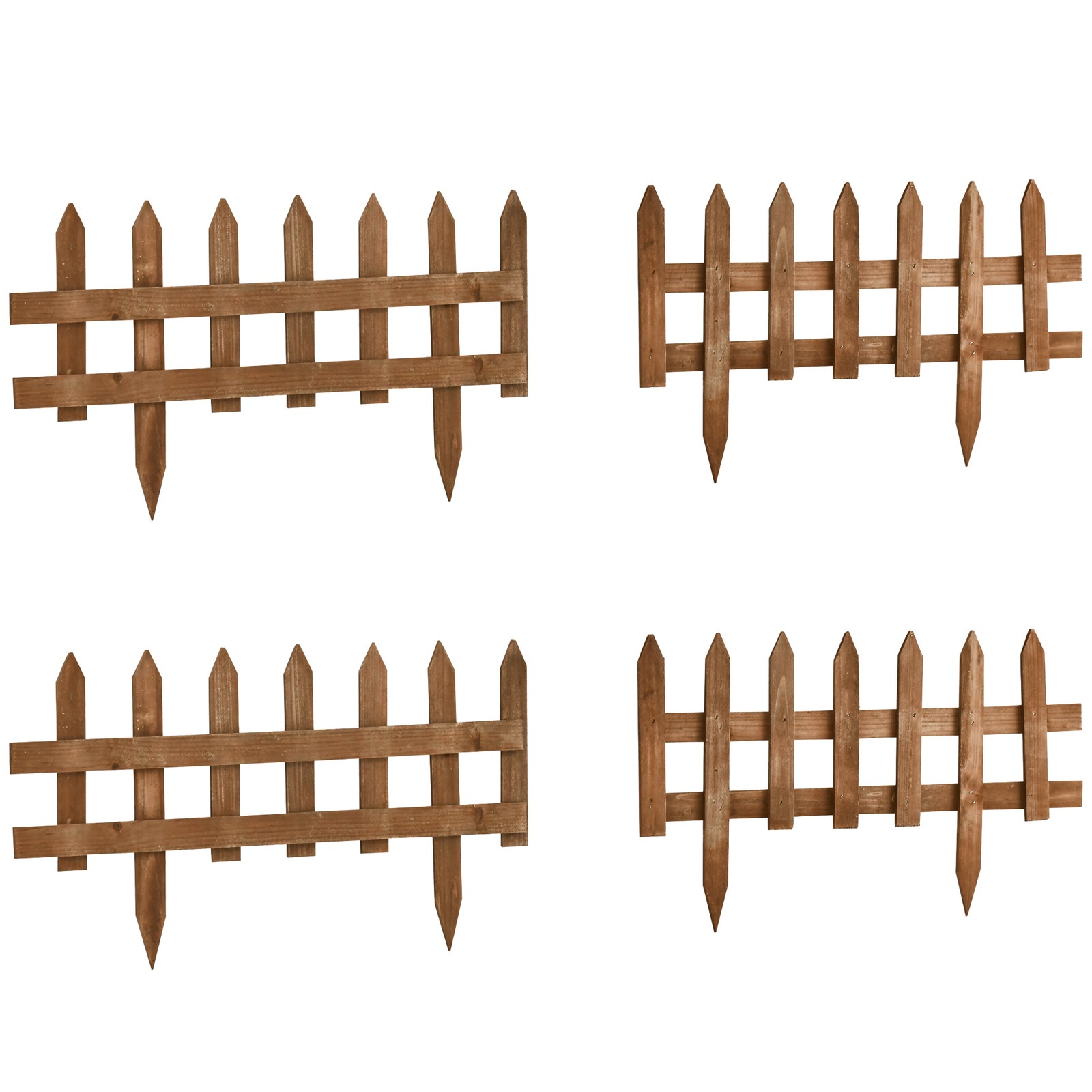 Outsunny Pack of 24 Wooden Plant Border Fence Garden Fixed Picket Fence Brown