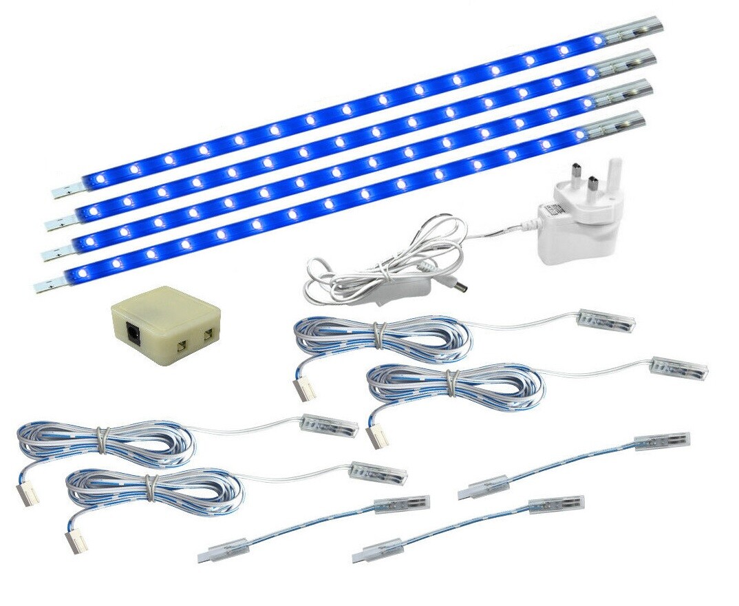4 x 30cm Plug In LED Beautiful Blue Under Kitchen Cupboard Cabinet Strip Light