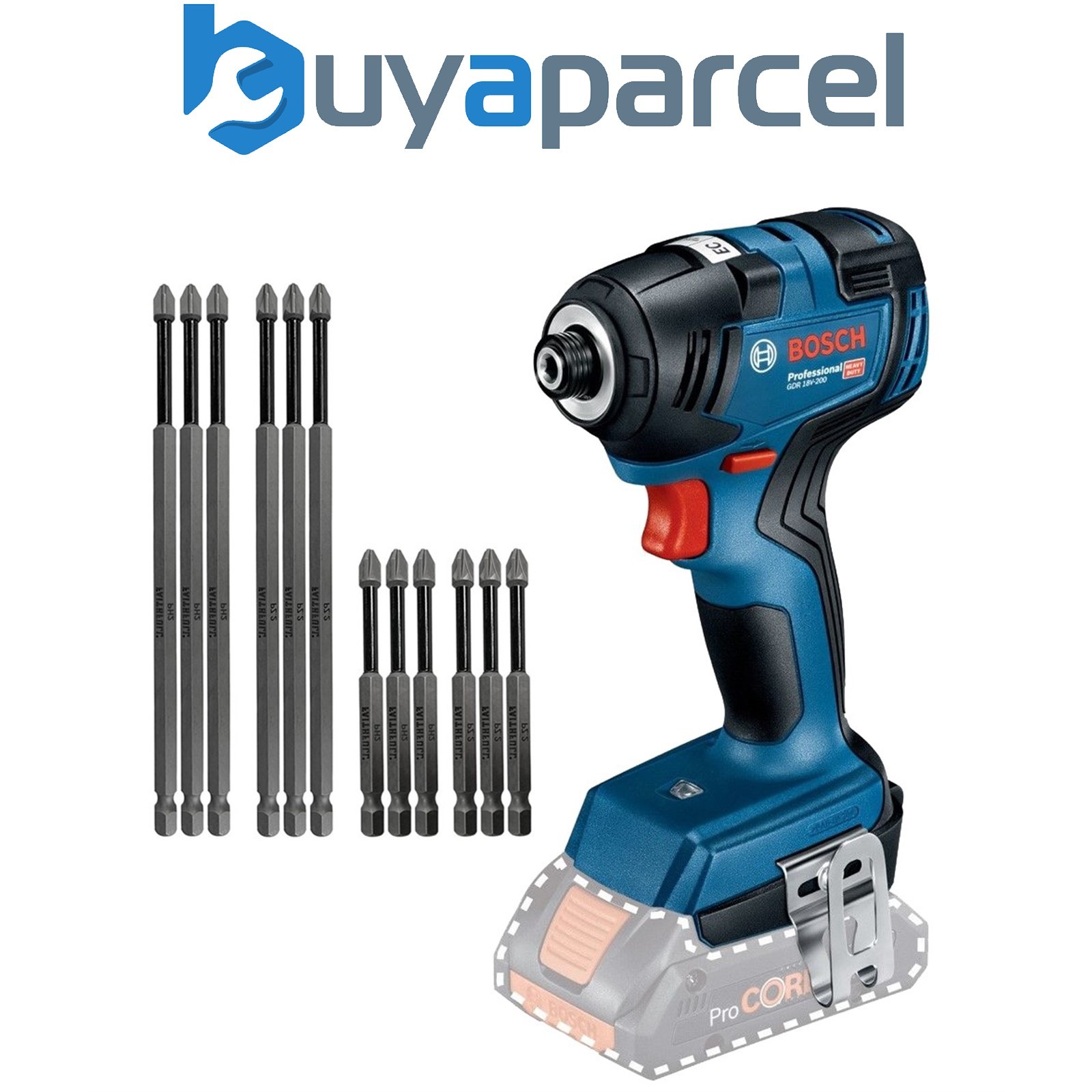 Bosch GDR18V-200 18V Impact Driver Brushless + 12 Piece Long Bit Set