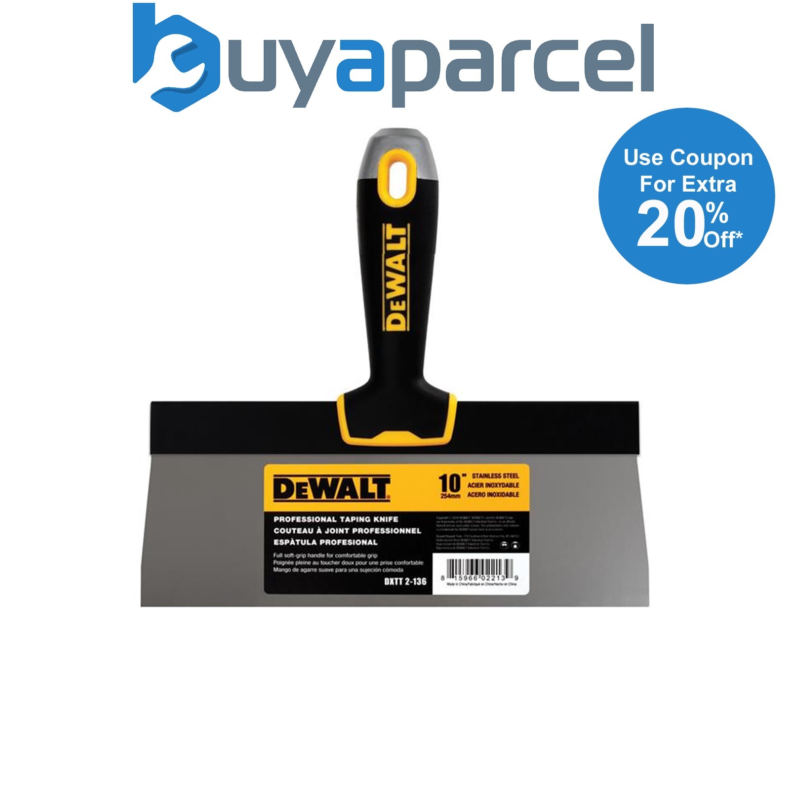 DEWALT Drywall EU2-136 Soft Grip Taping Knife 250mm (10in) DDW2136