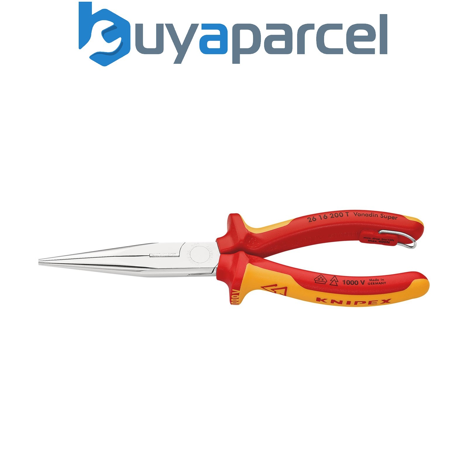 Draper 25245 KNIPEX 26 16 200 T BK Snipe Nose Side Cutting Pliers, 200mm