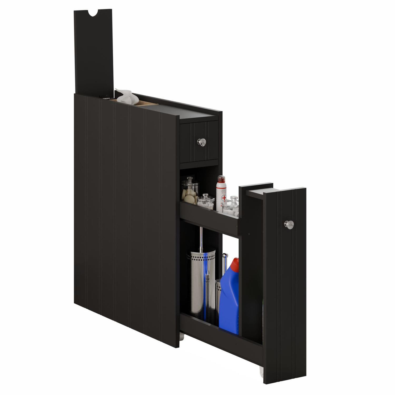 Slim Bathroom Storage Cabinet, Narrow & Compact Freestanding Organizer, Black