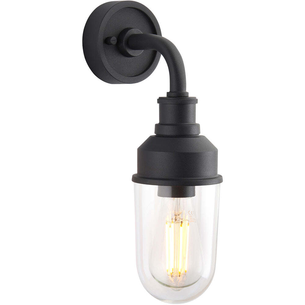 IP44 Outdoor Wall Light Textured Black Industiral Glass Shade Garage Porch Lamp