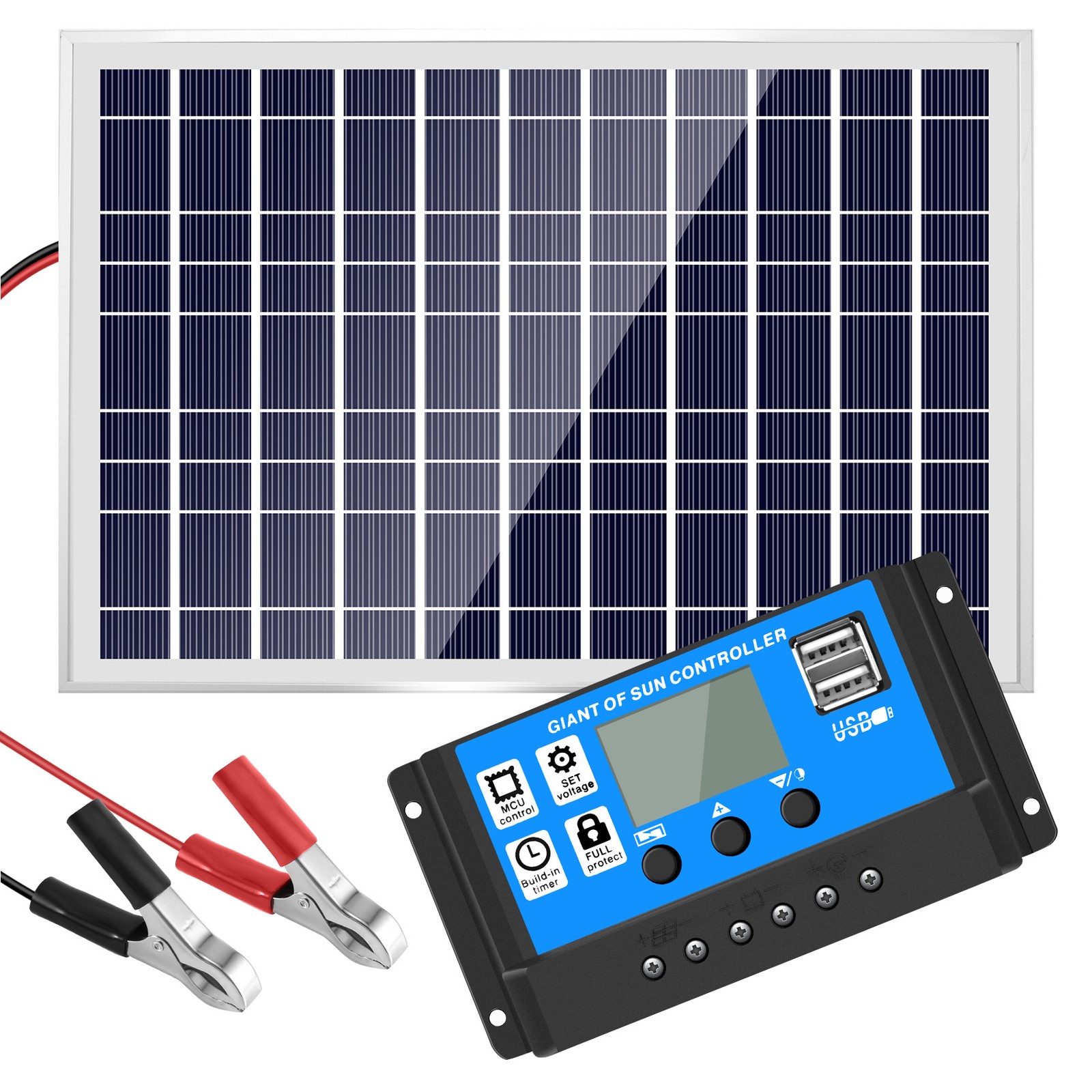 30W 12V Solar Panel Battery +40A Controller for RV Car Boat Home Camping J6G6