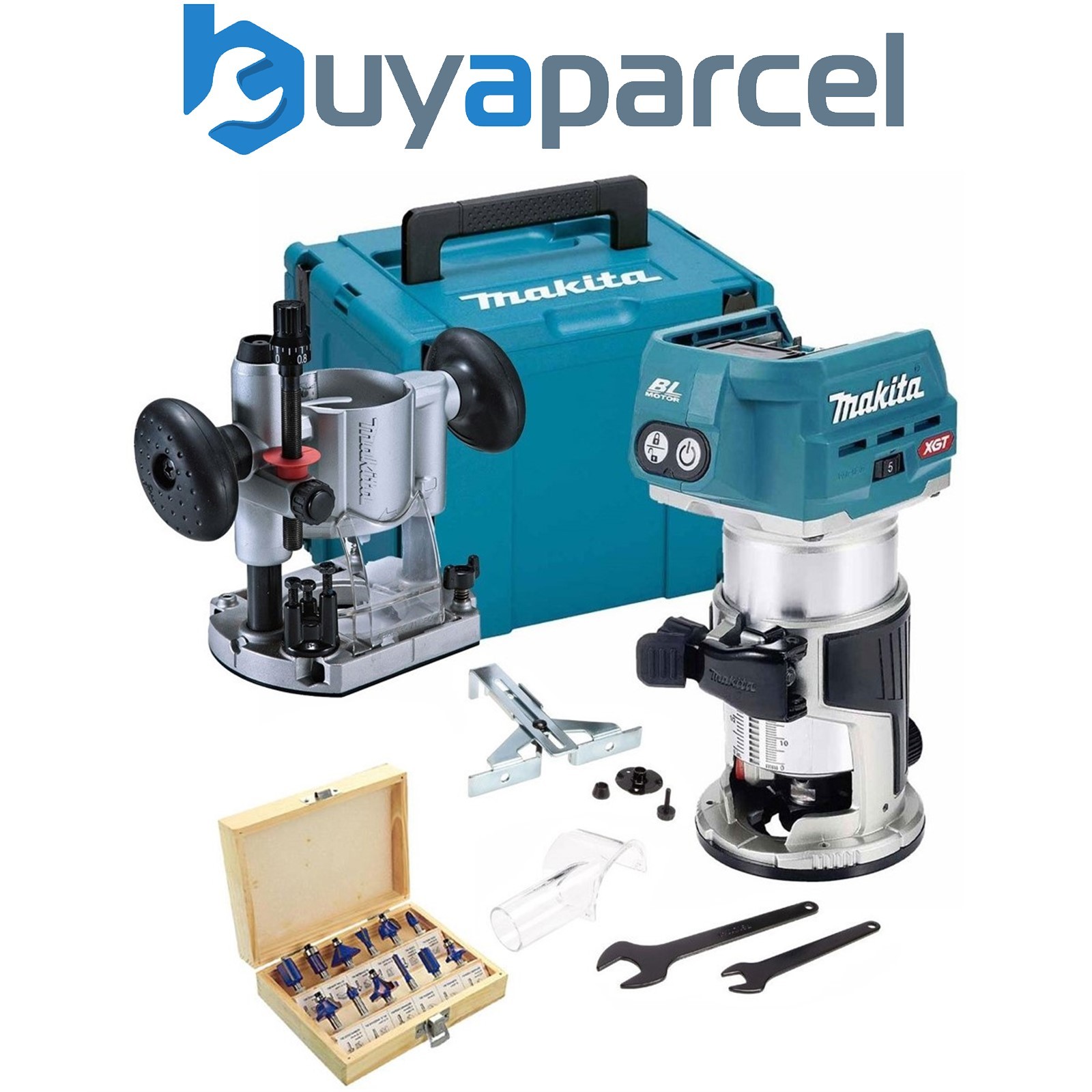 Makita RT001GZ20 40v XGT Brushless Cordless 1/4" Router + Plunge Base + 12PC Set