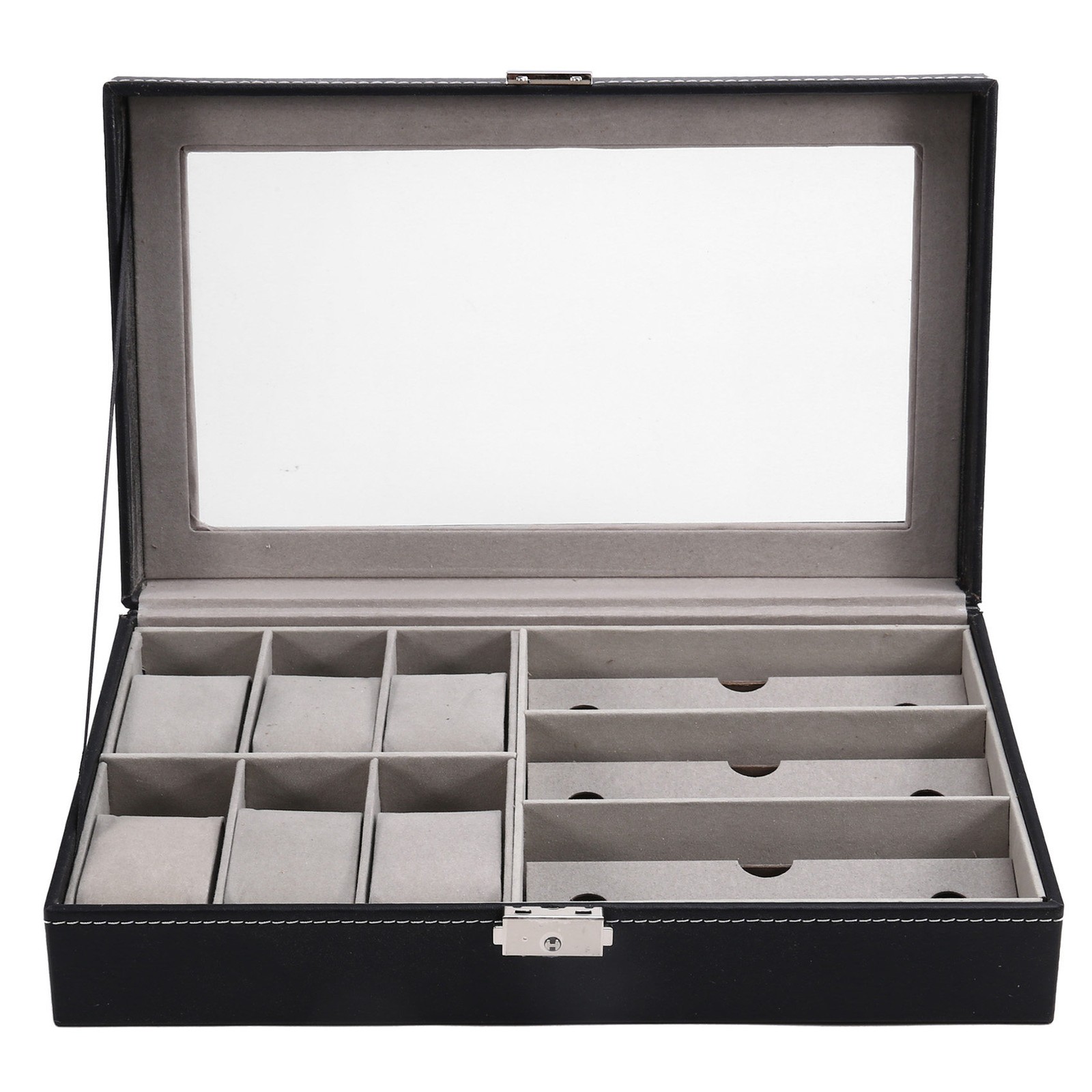 3X(2 in 1 Eyeglass Sunglass Storage Box PU Leather 6 Slot Glasses Storage1637