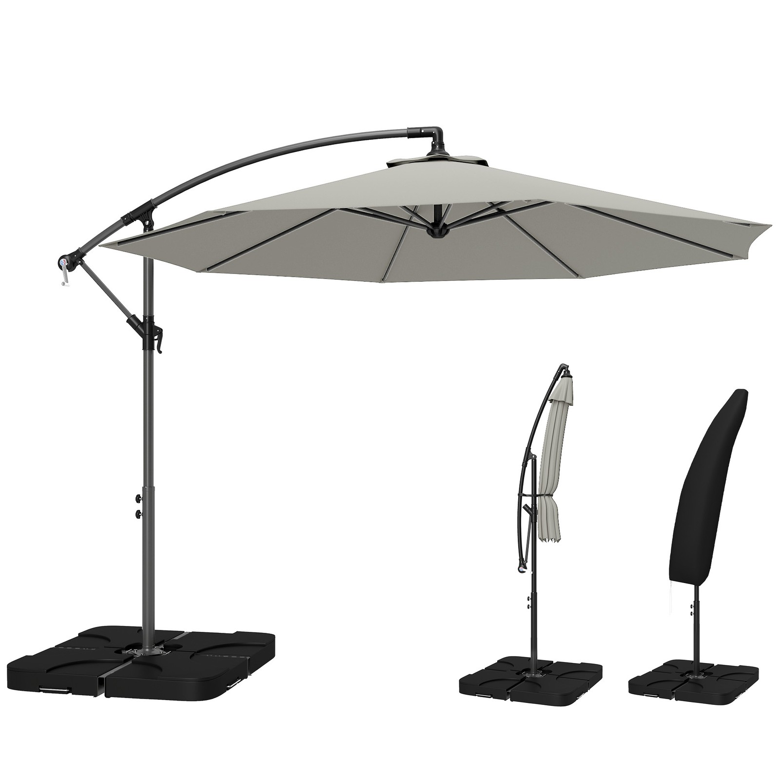 Outsunny 3(m) Banana Parasol Cantilever Umbrella Garden w/ Base Weights