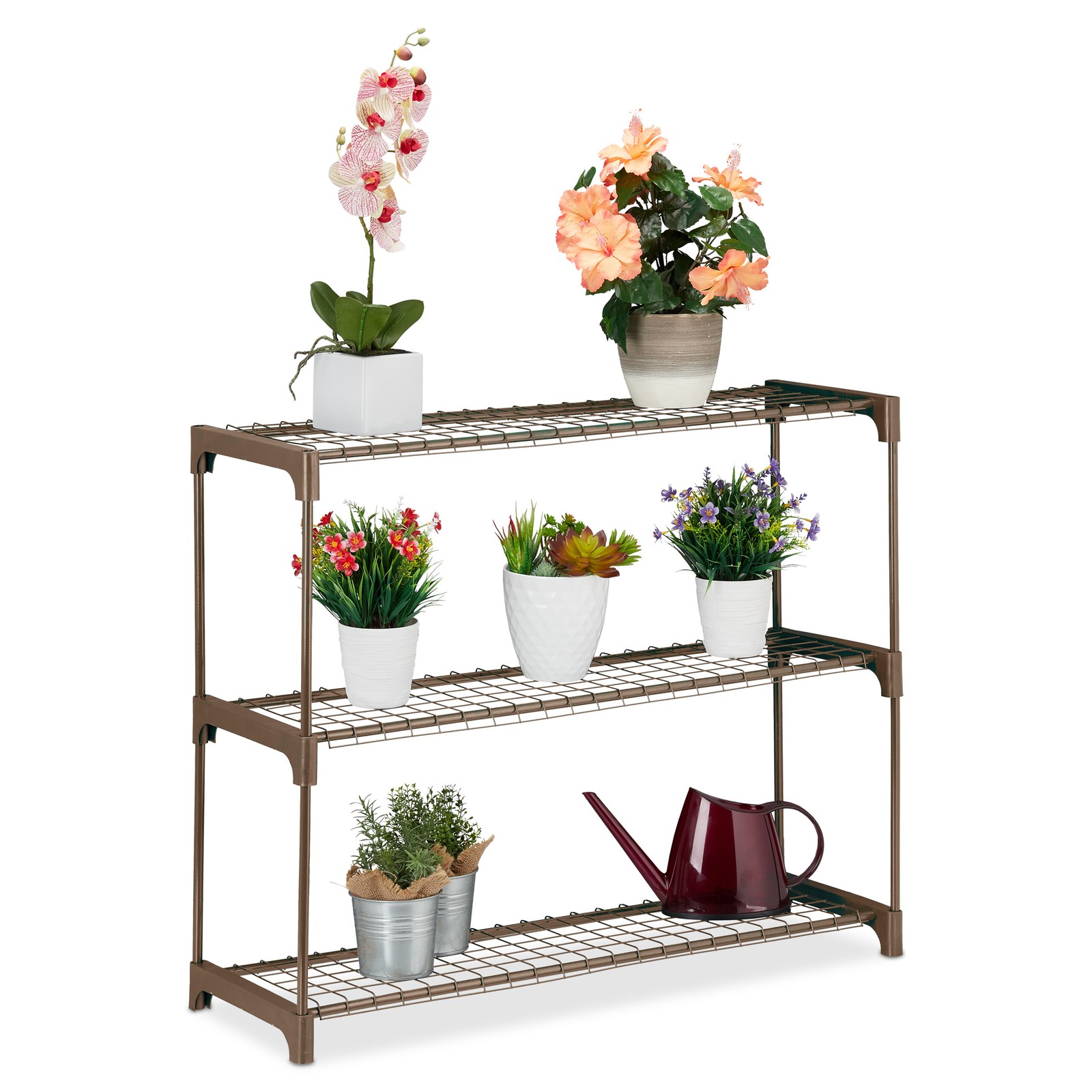Plant Rack Stand Flower Shelf Growing Herb Shelving Unit Brown Metal 72x91x28 cm