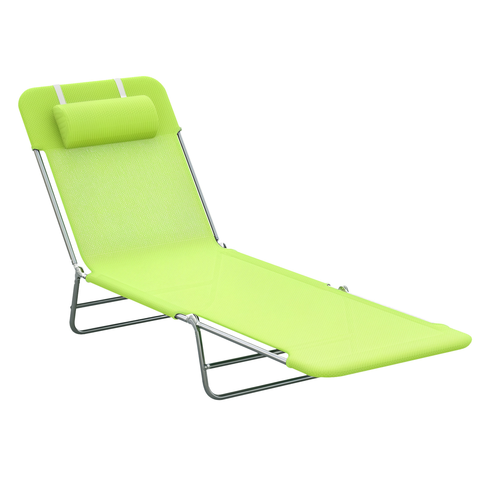 Outsunny Adjustable Sun Bed Garden Lounger Recliner Relaxing Camping Light Green