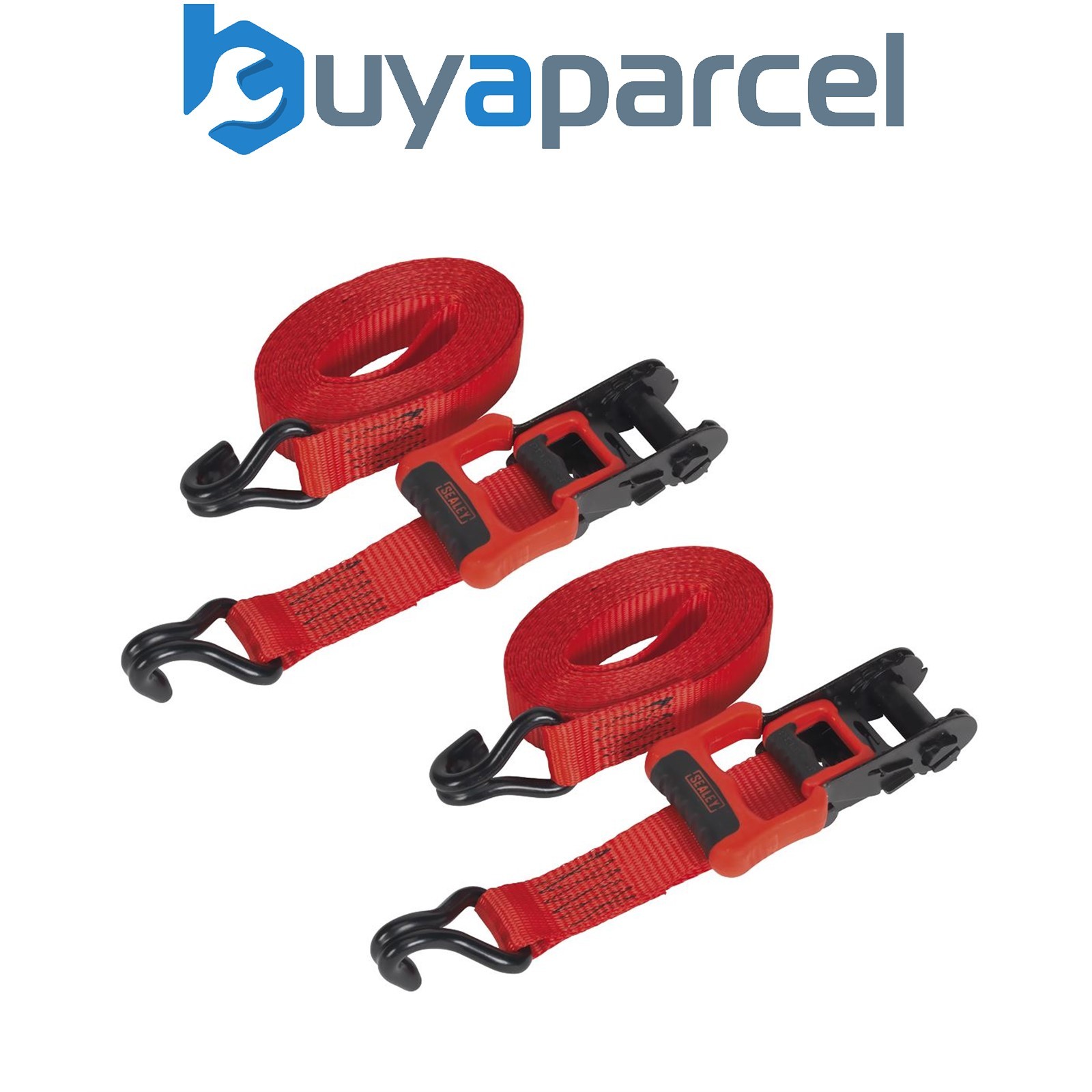 Sealey TD41248JD Ratchet Straps Polyester Webbing with J-Hooks 32mm x 4.9m 1200k