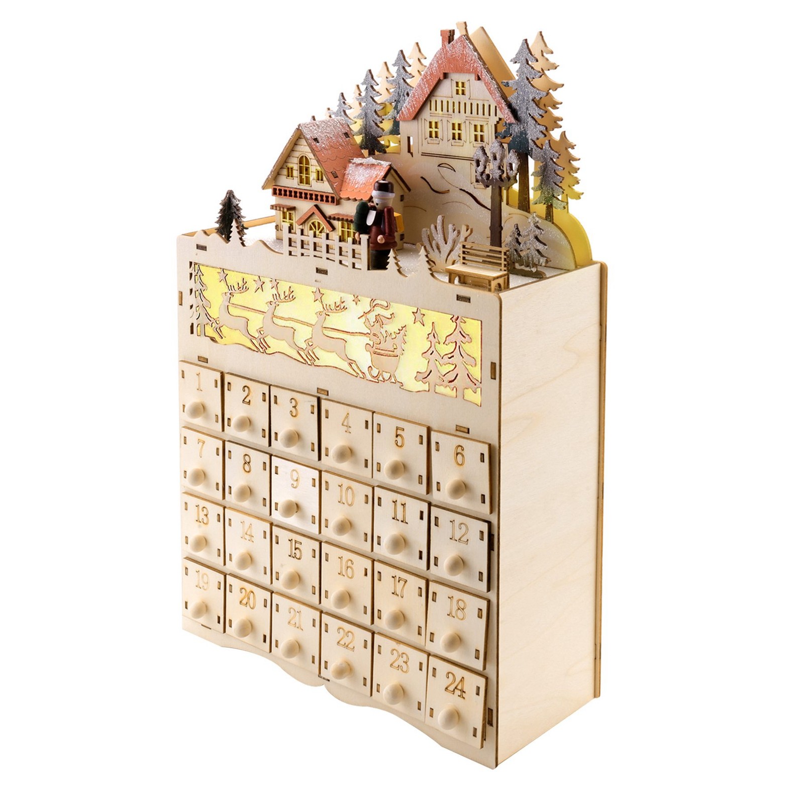 Wooden Christmas Advent Calendar Countdown to Christmas LED Holiday9792