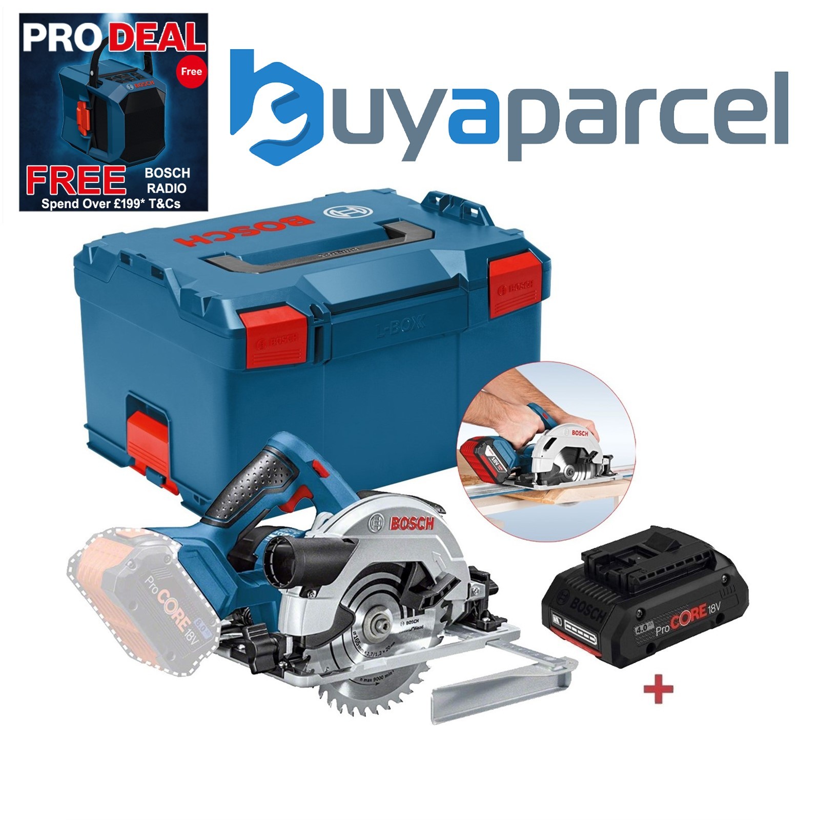 Bosch 18v GKS 18V-57 G 165mm Cordless Circular Saw Guide Rail Base + Procore 4ah