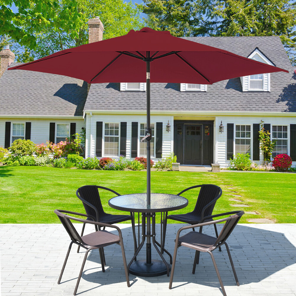 2.7M Garden Parasol Outdoor Patio Umbrella Sun Shade Canopy with Crank Tilt Wine