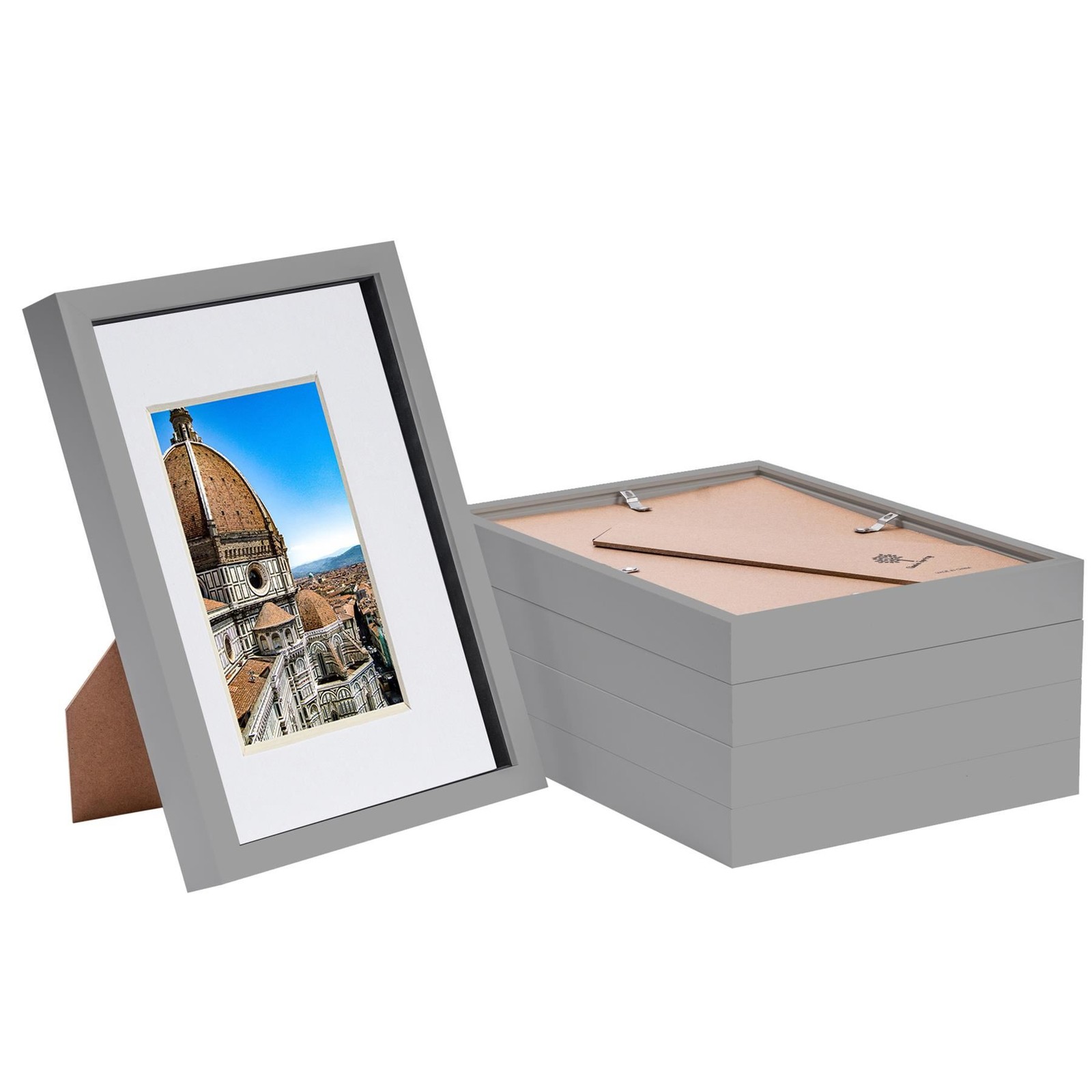 5x Grey A4 (8" x 12") 3D Shadow Box Frames with White A5 Mount Display