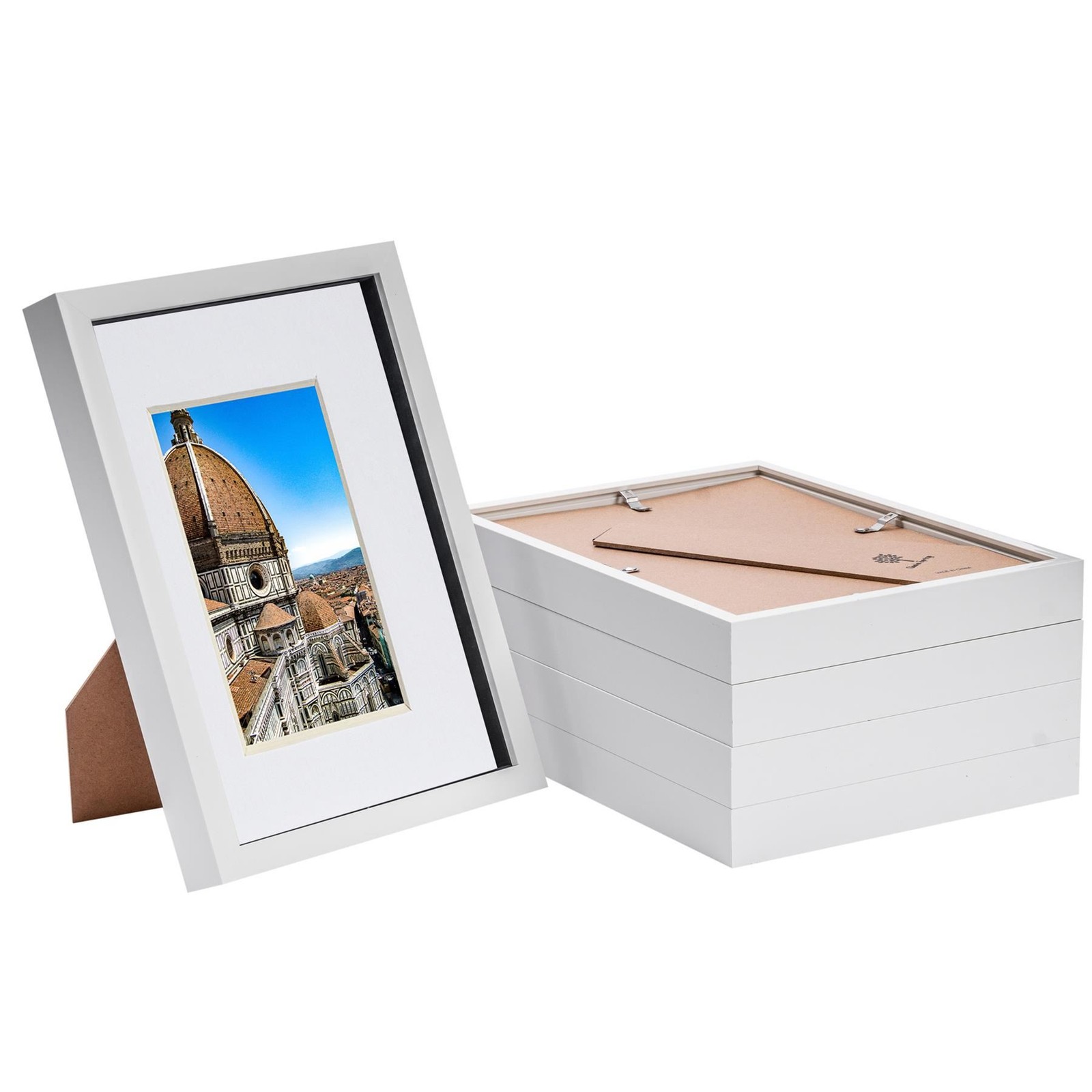 5x White A4 (8" x 12") 3D Shadow Box Frames with White A5 Mount Display