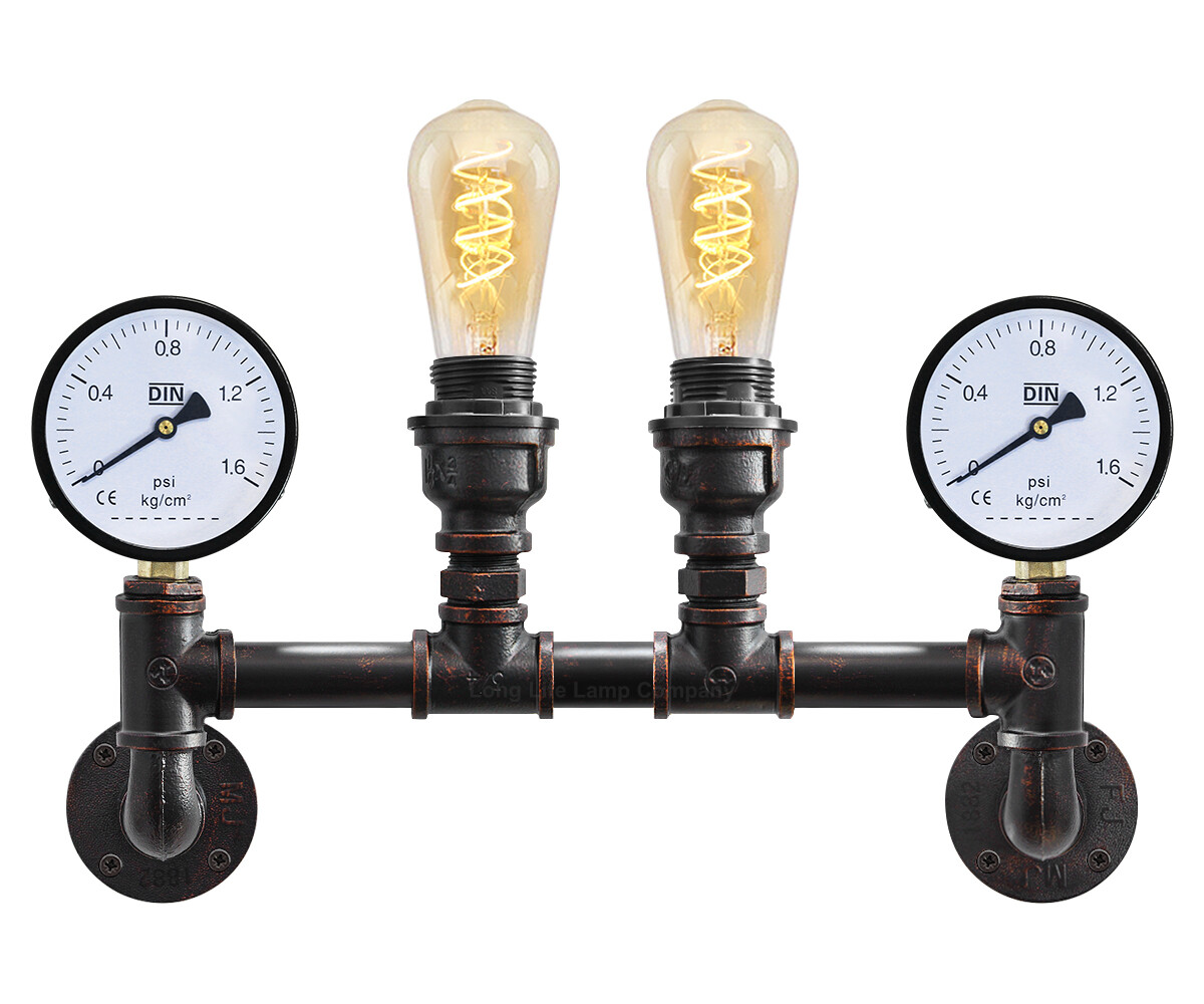 Vintage Industrial Rustic Double Waterpipe Wall Light Metal Gauge Lamp M0188