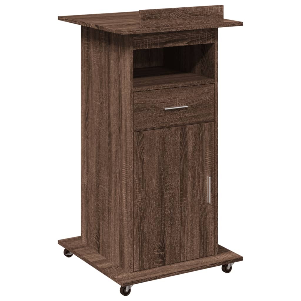 Lectern with Wheels and Drawer Podium Stand Brown Oak Engineered Wood vidaXL