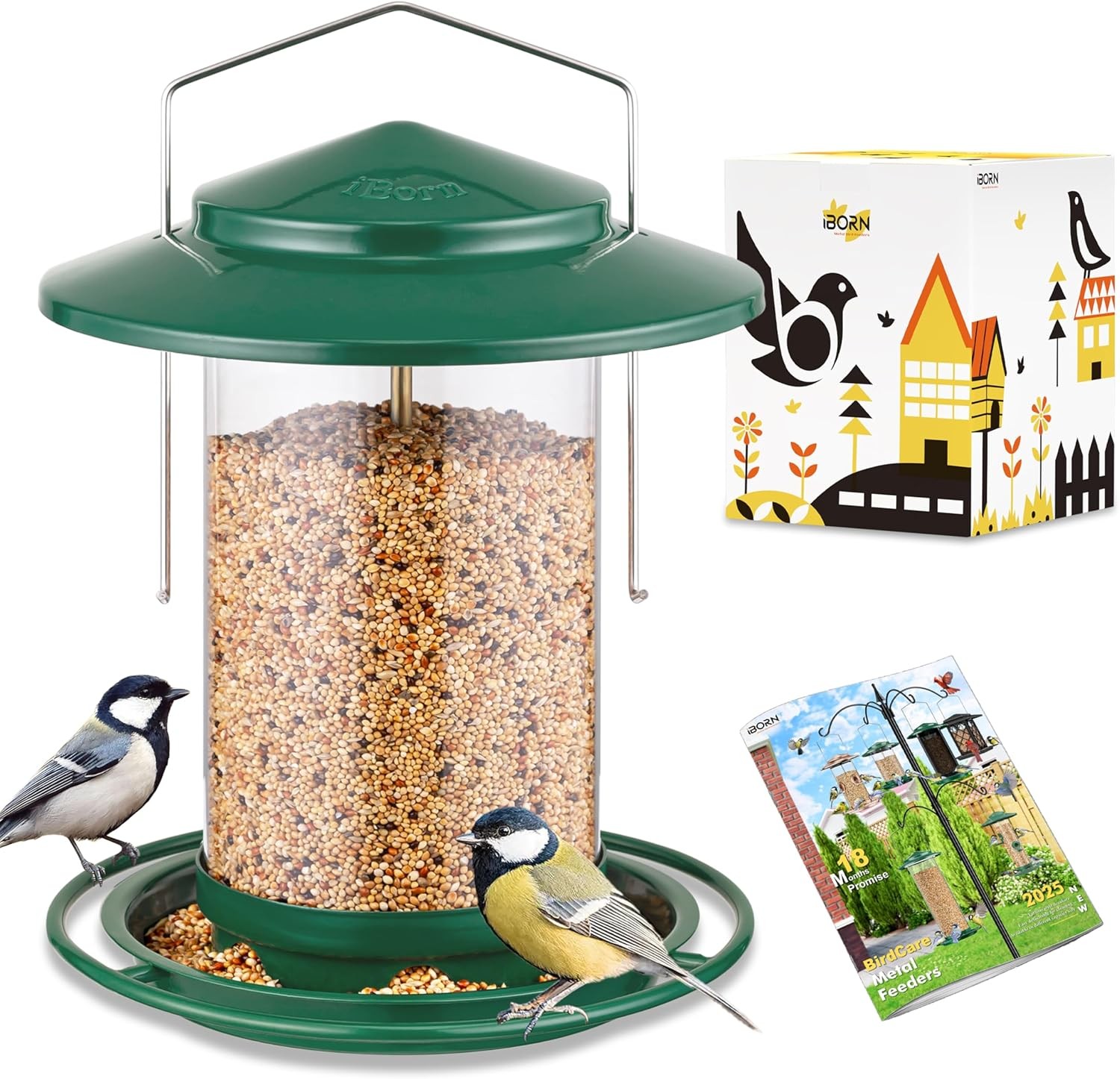 iBorn Metal Bird Feeder for Outside Hanging,Wild Bird Feeders for Cardinal,18cm