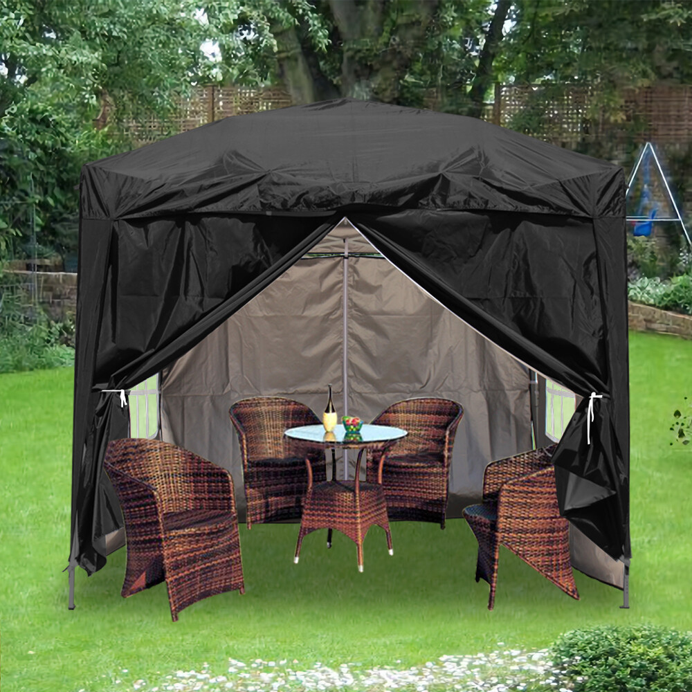 2x2m Outdoor Pop Up Gazebo Garden Marquee Party Tent Canopy 4 Side Panels Black