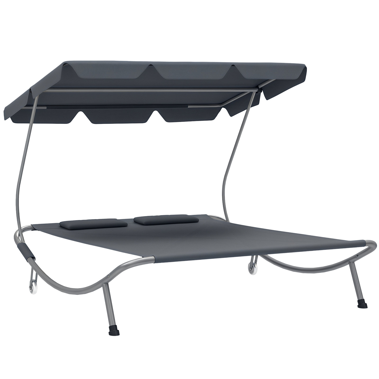 Outsunny Garden Double Hammock Sun Lounger Day Bed Canopy w/ 2 Pillows