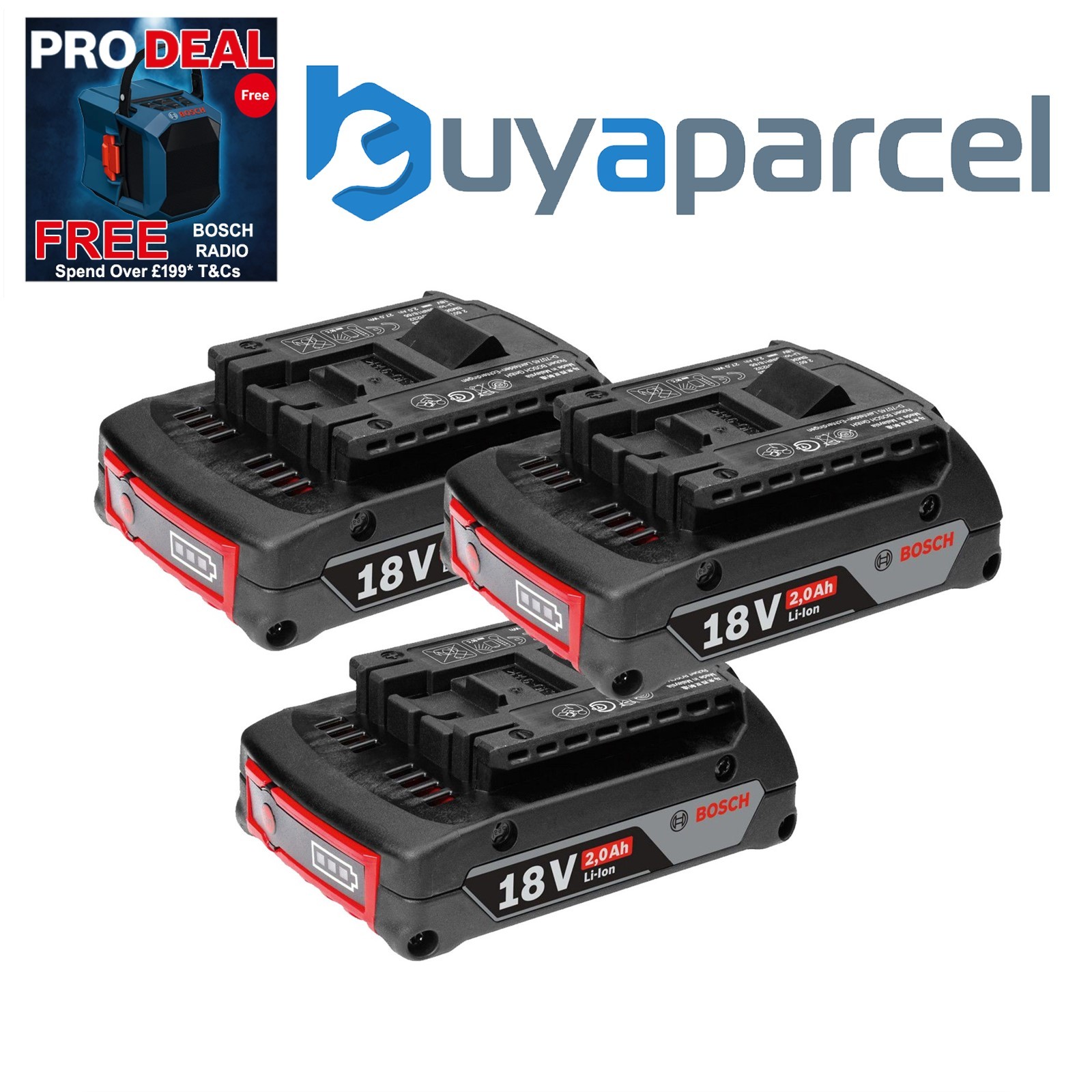 3 x Bosch GBA 18 V 2.0 Ah 1600Z00036 18v 2.0ah Cool Pack Lithium Ion Battery