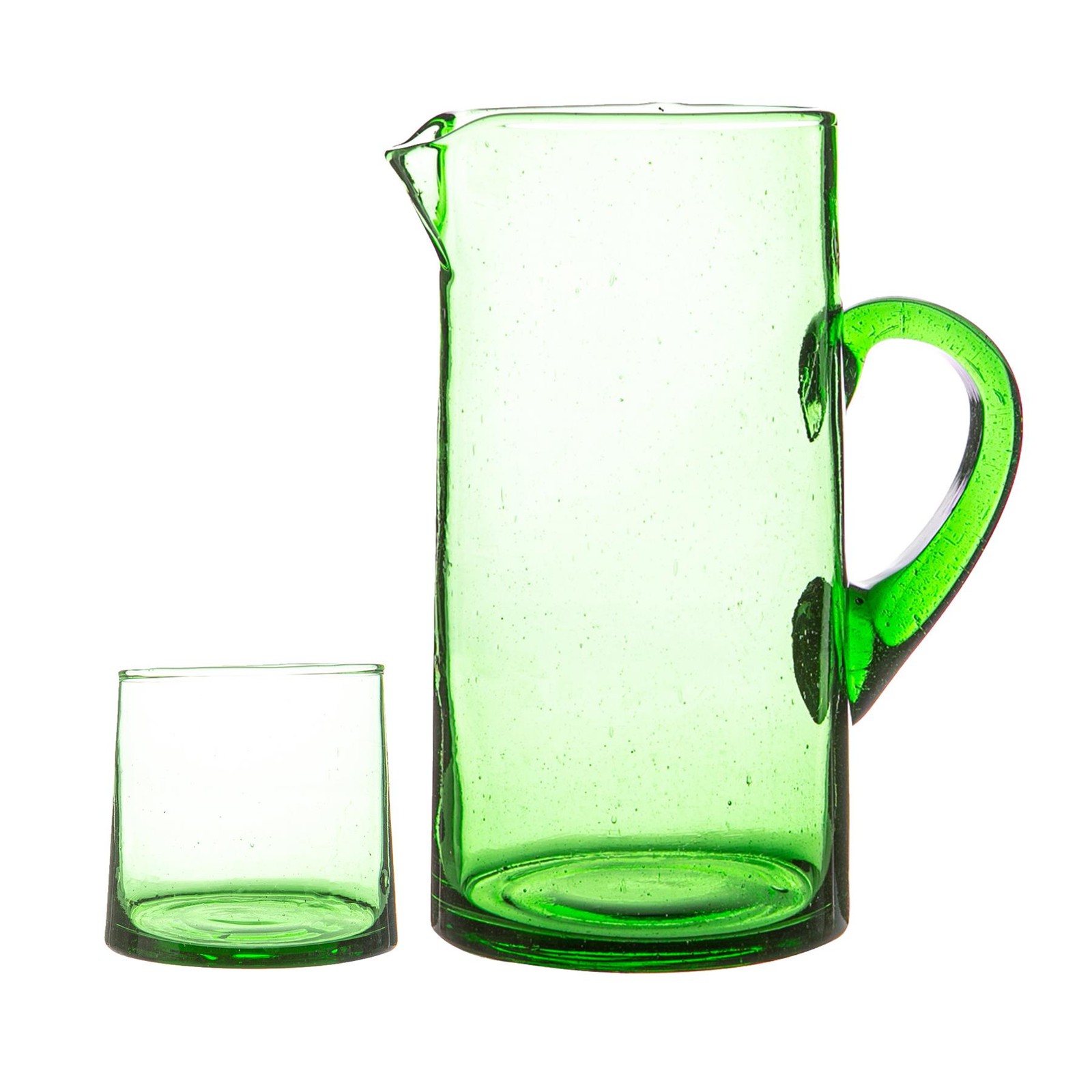 Merzouga Recycled Glass Tumblers with Jug Water Juice Glasses Pitcher Green