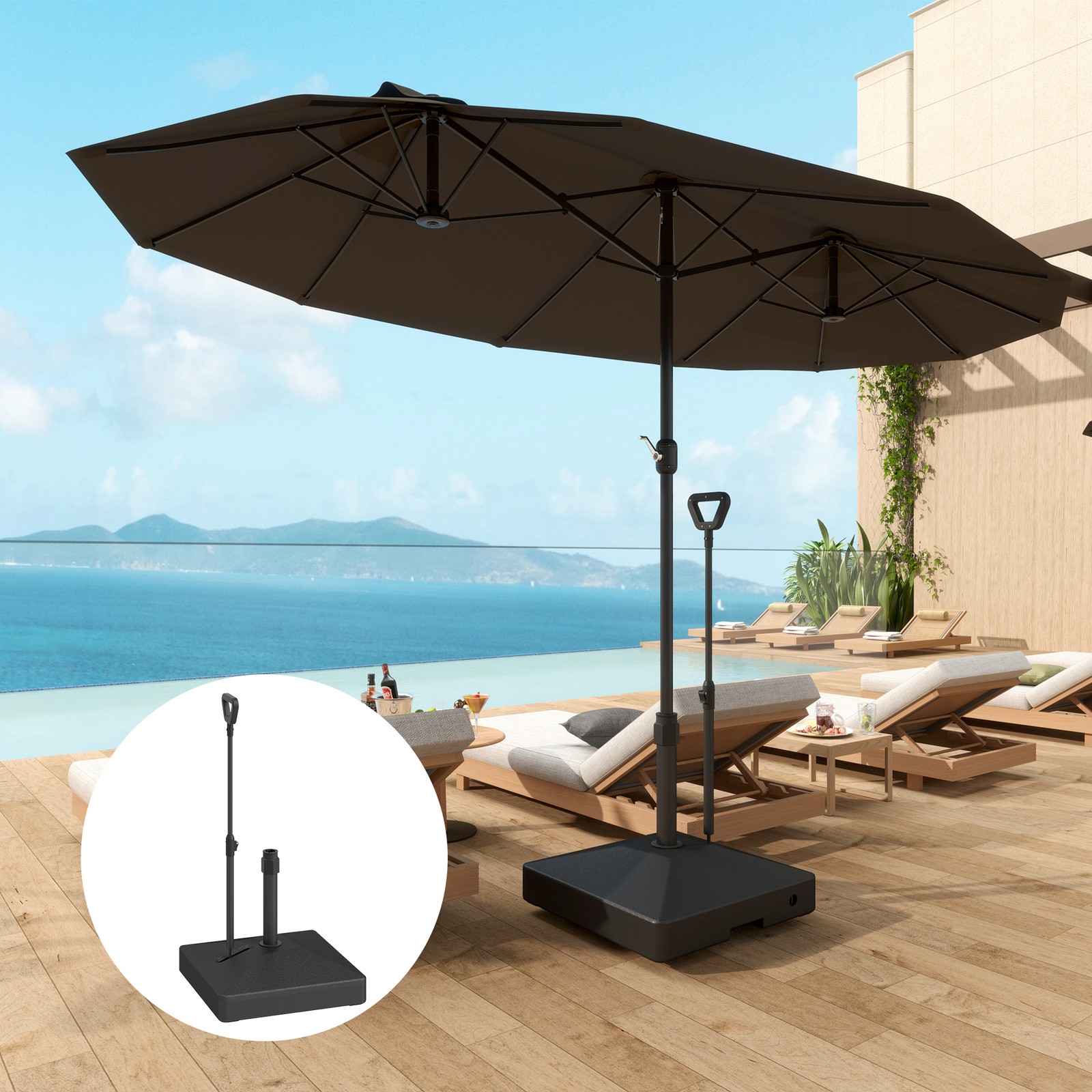 Garden Parasol Base, Sand/Water Filled Garden Sun Umbrella Base, Black