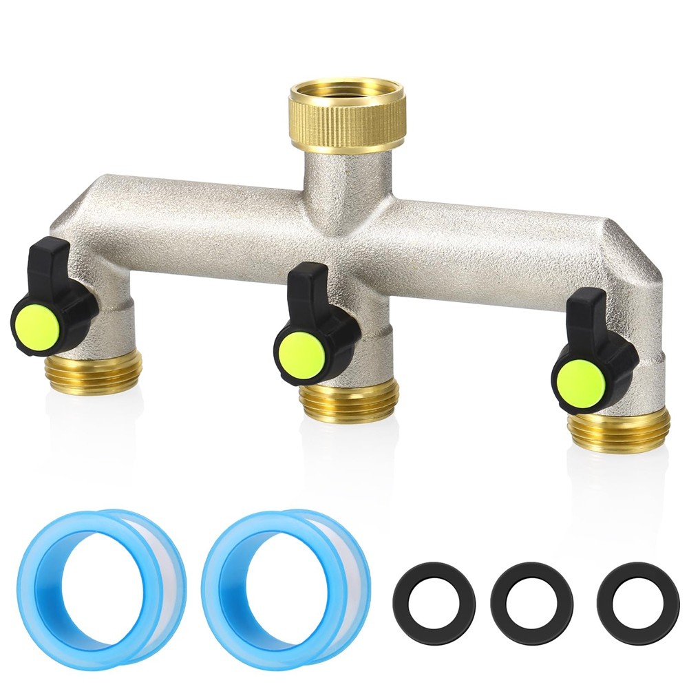Brass Garden Hose Splitter - Water Hose Splitter 3 Way Heavy Duty, Outdoor 2810