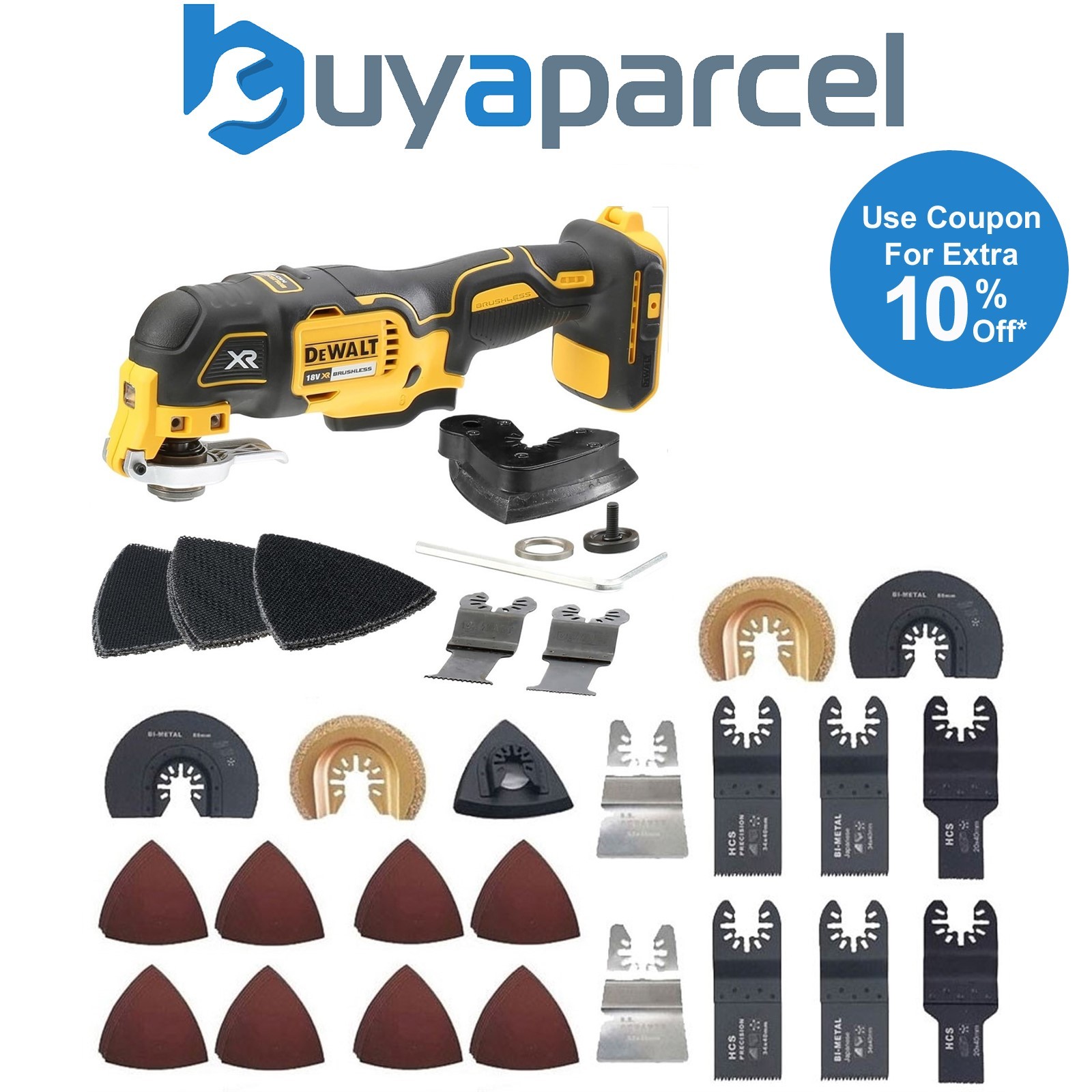 Dewalt DCS355N 18v XR Brushless Oscillating Multi Tool Bare + 66 Accessories