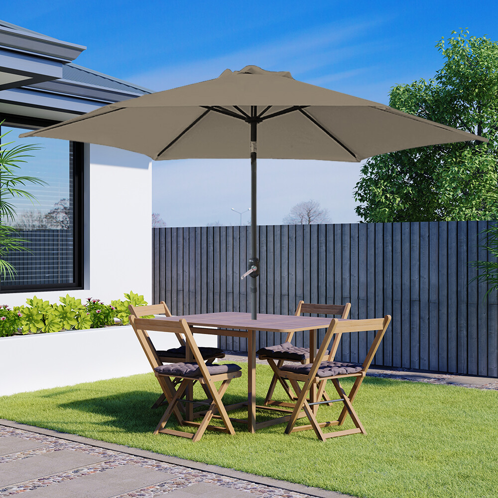 Outdoor 2.5M Garden Parasol Patio Round Sun Shade Canopy Umbrella Crank Brown