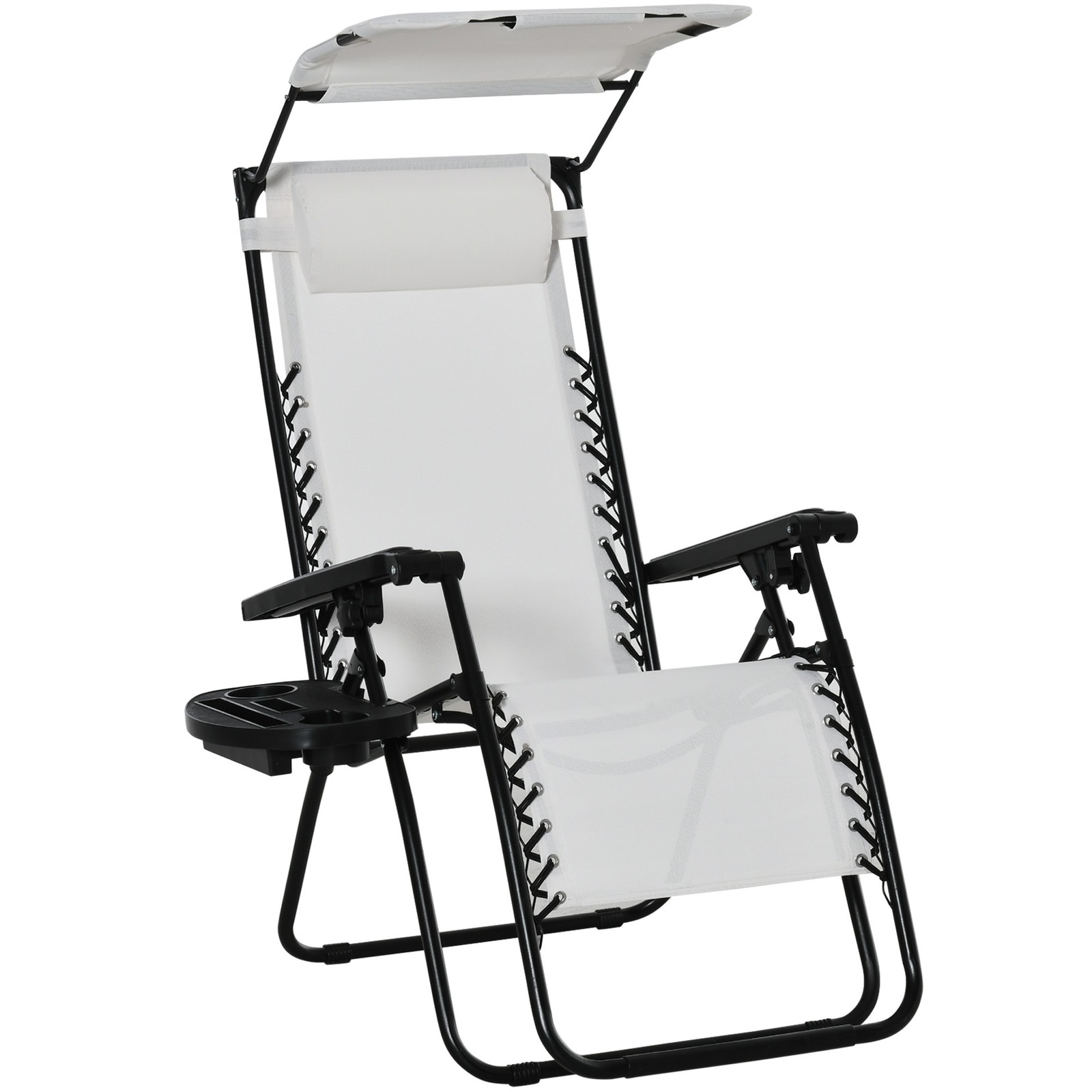 Outsunny Zero Gravity Chair Adjustable Patio Lounge w/ Cup Holder White