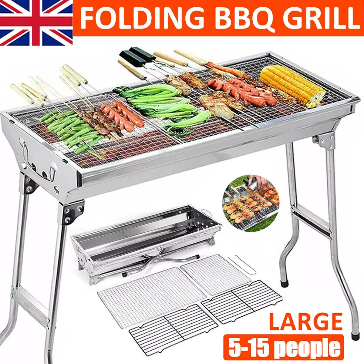 Portable BBQ Charcoal Barbecue Grill Folding Stainless Steel Stove Garden Picnic
