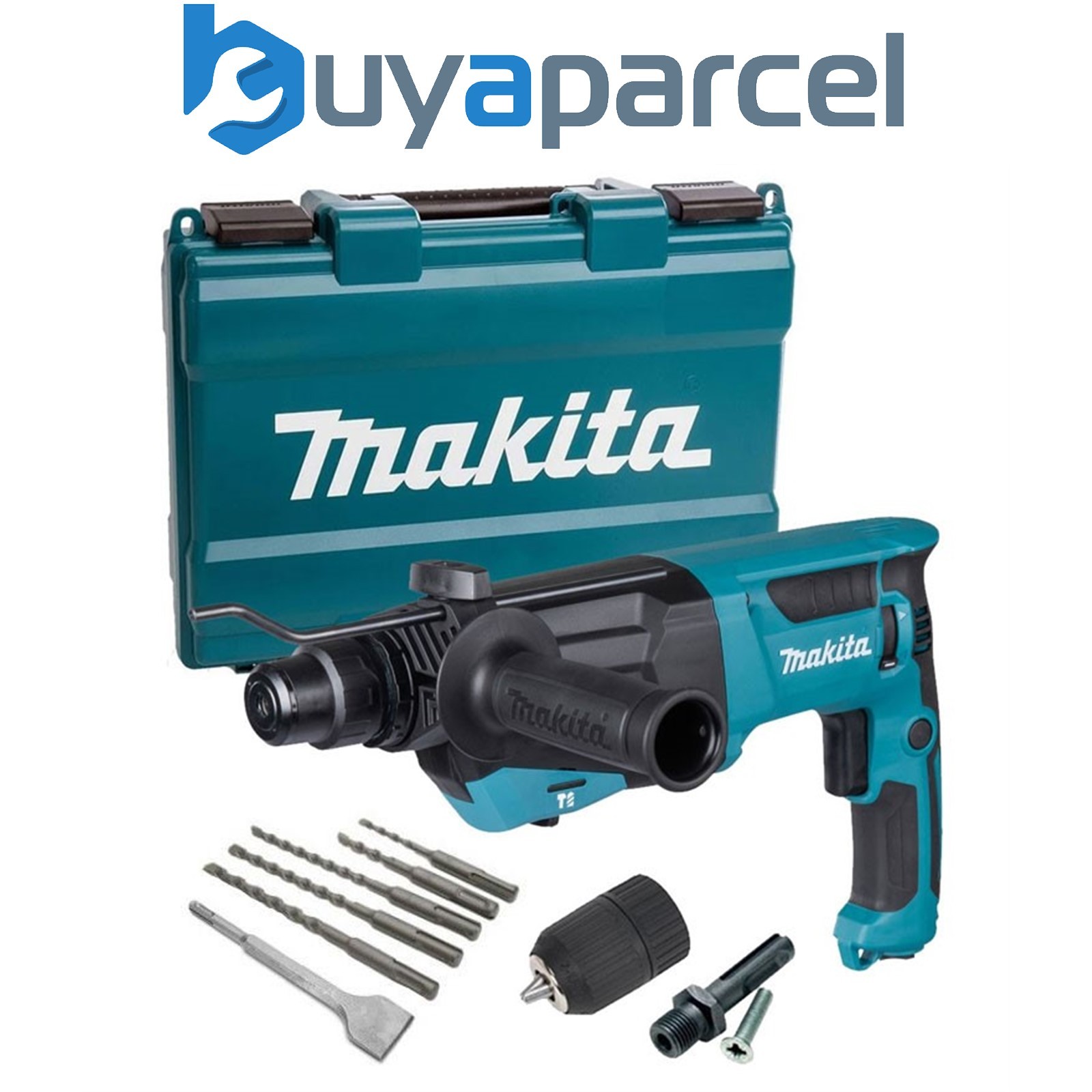 Makita HR2670 110v SDS Plus 3 Mode Rotary Hammer Drill + SDS Bits Chisel + Chuck