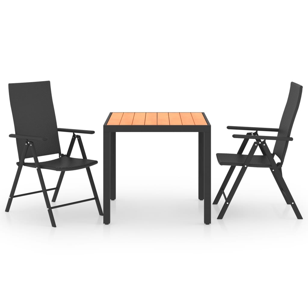 Garden Dining Set 3 Piece Black and Brown Outdoor Table Chairs Seat vidaXL