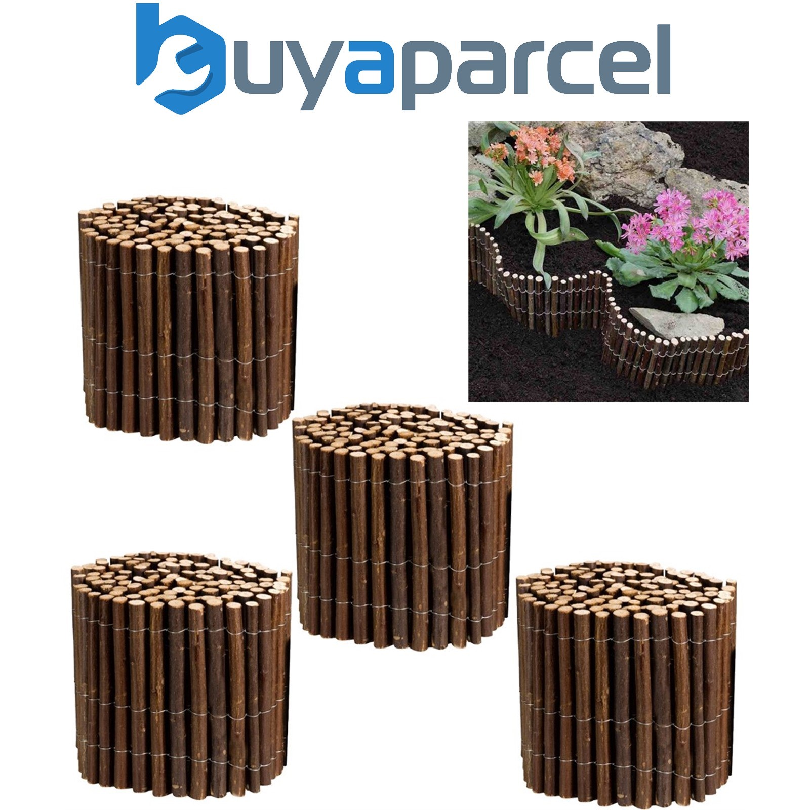 4 x Smart Garden 30cm x 2m Willow Garden Lawn Edging Roll Flexible Border 200cm