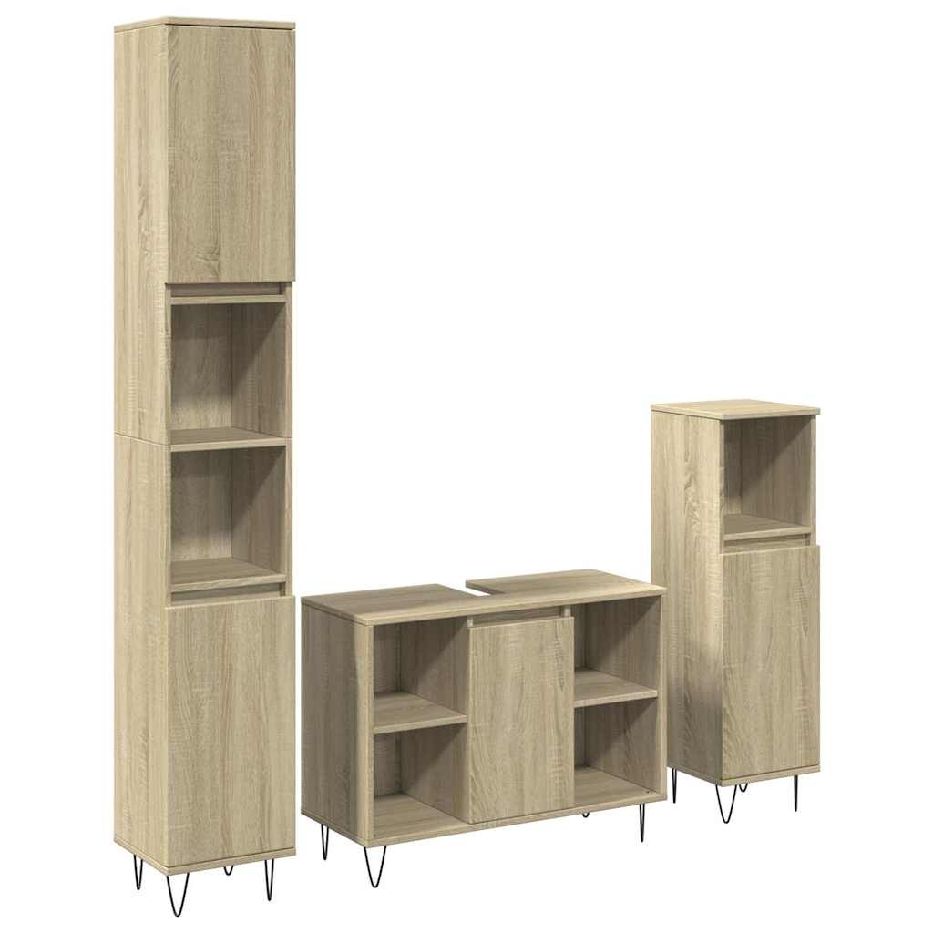 Bathroom Furniture Set 3 Piece Sink Cabinet Sonoma Oak Engineered Wood vidaXL