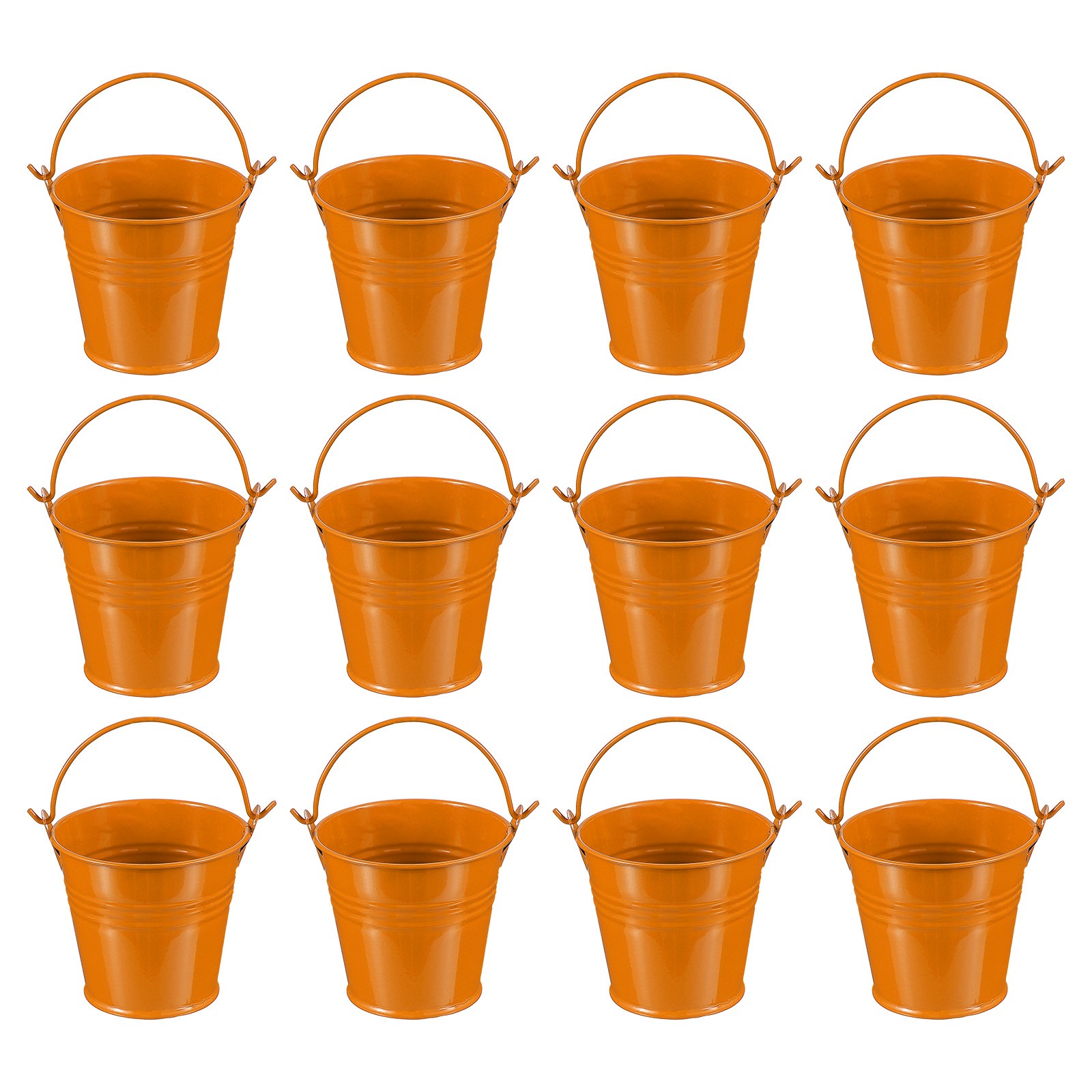 12 Pcs 2.7"x2.3" Small Metal Buckets with Handle Mini Galvanized Bucket Orange